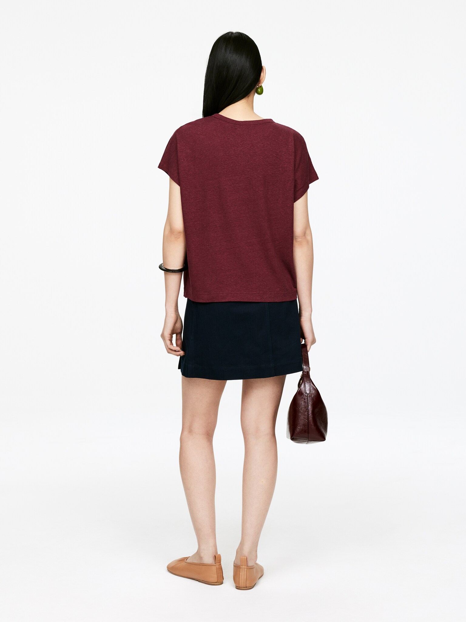 T-shirt in misto lino - Bordeaux/Bianco - 4