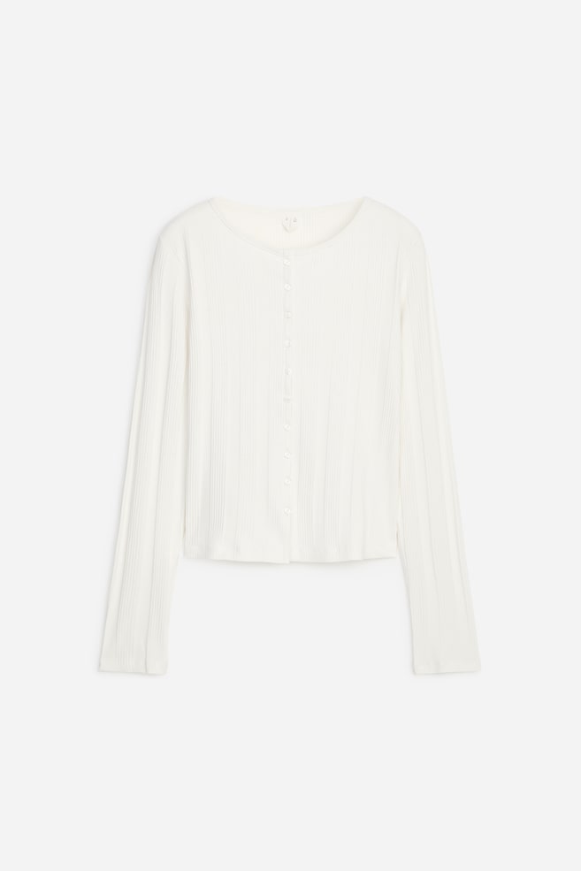 Ribbed Button-Front Top - Off-white/Red - 1