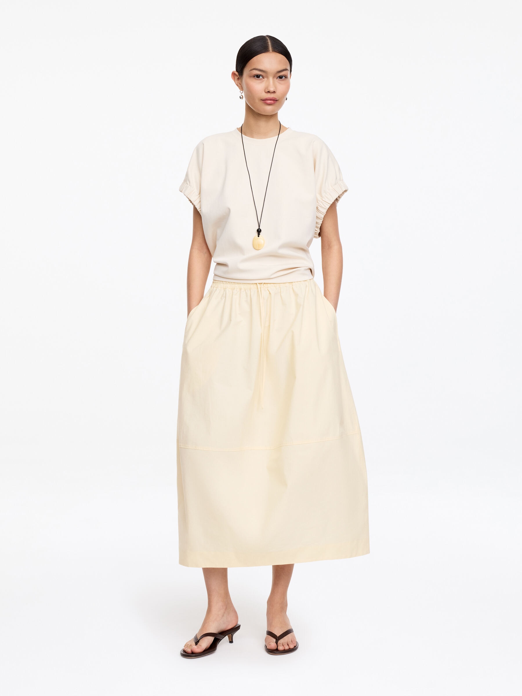 Cotton Midi Skirt-#E1DCC6-18520
