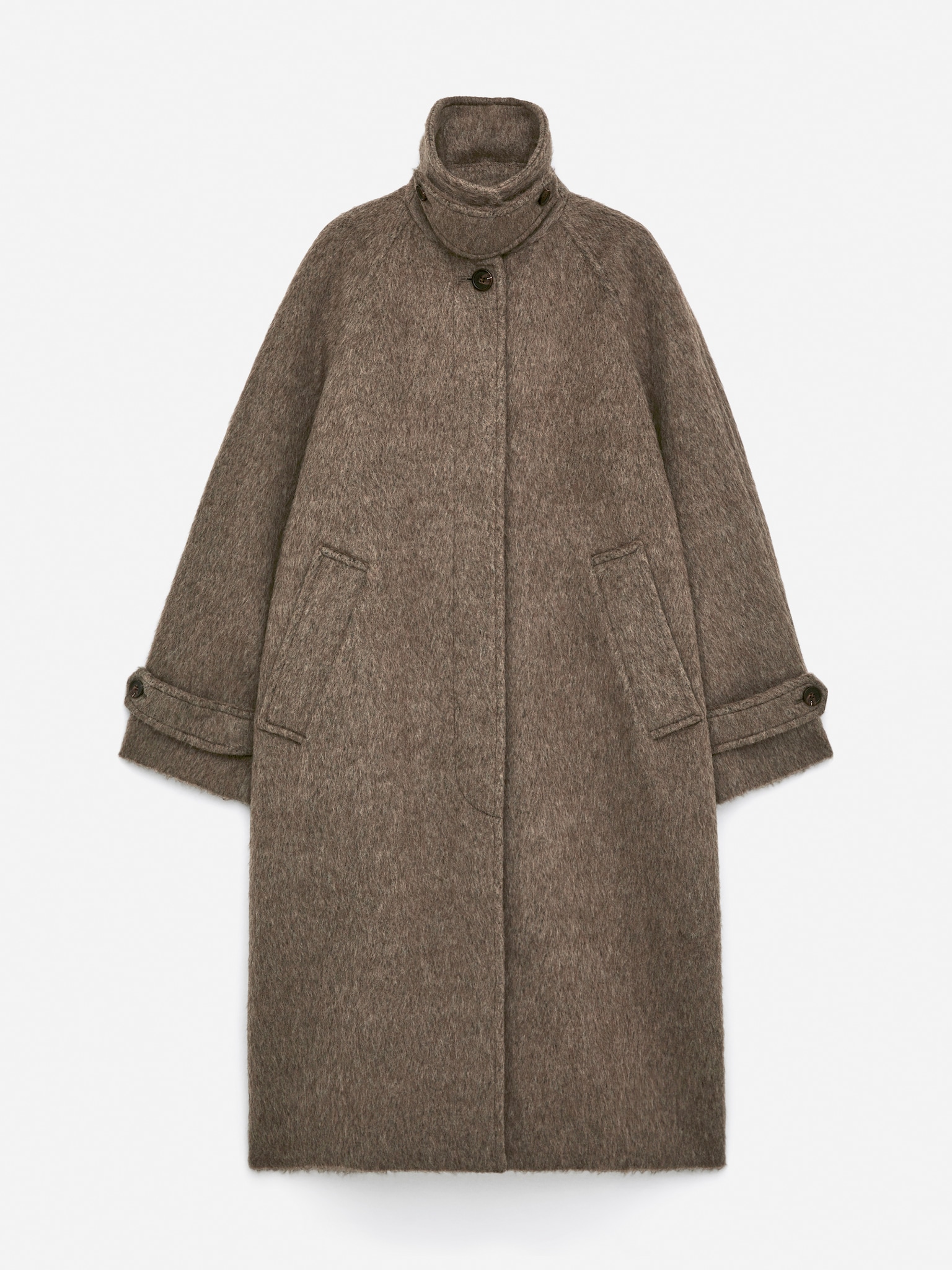 Manteau en mélange de laine et d'alpaga - Taupe foncé/Noir - 3