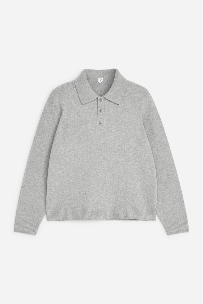 Gestricktes Poloshirt aus Baumwollmischung - Grau/Gelb - 1
