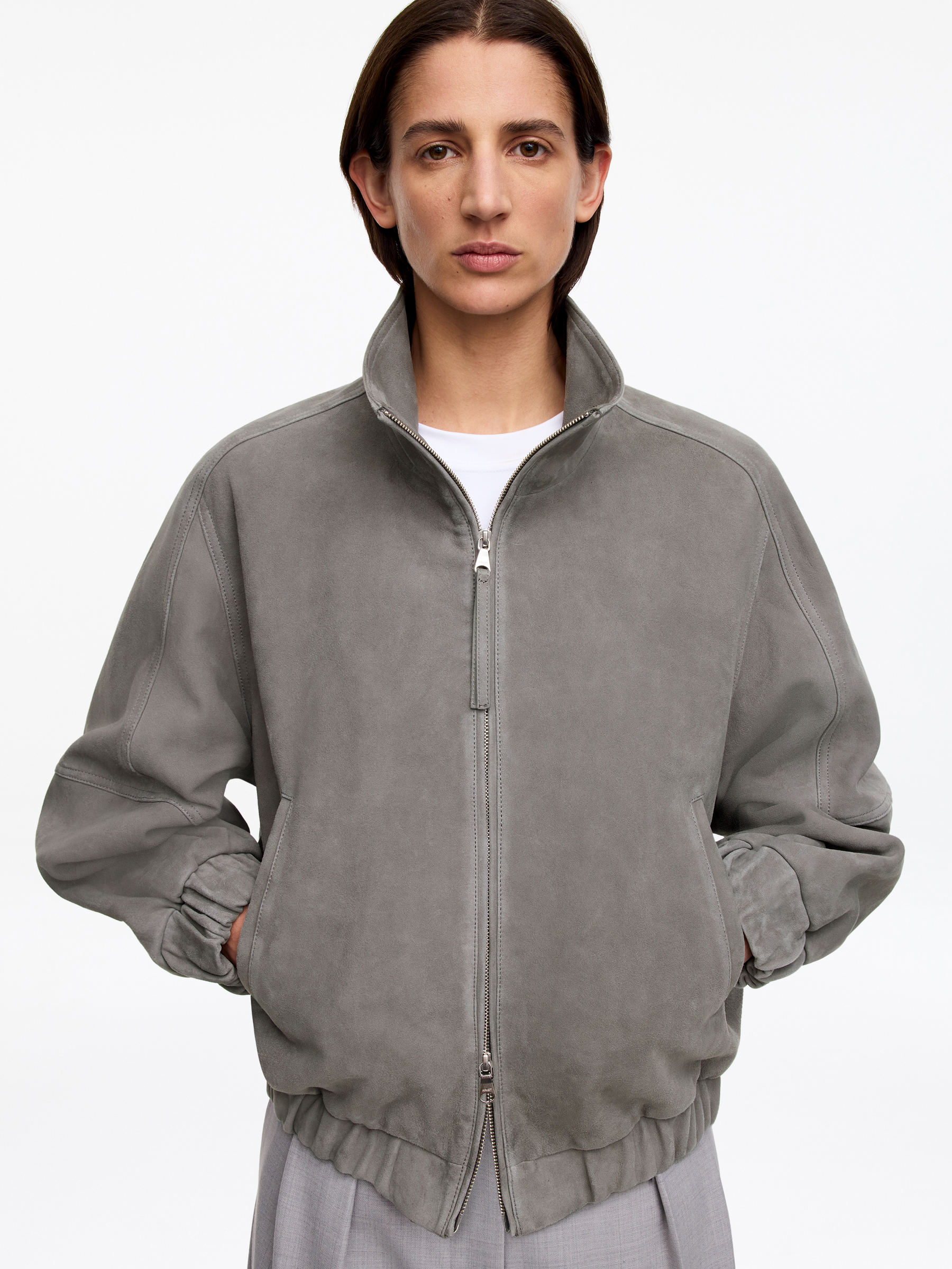 Kastige Velourslederjacke - Grau - Regular Fit - Women - StillMedia/Lookbook - 8