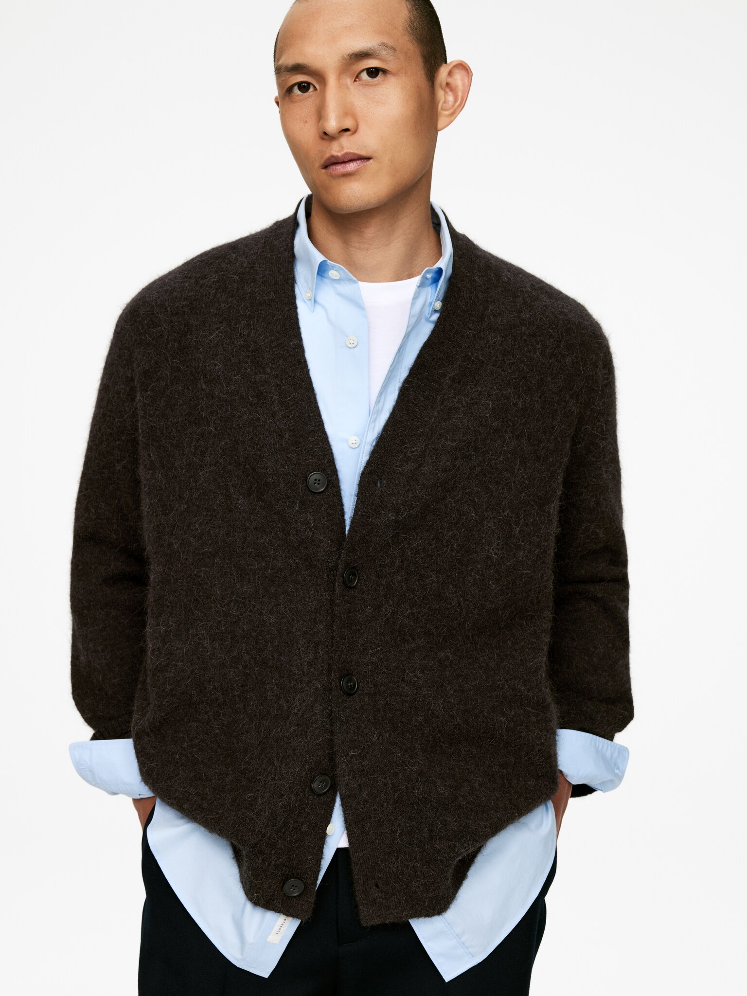 Wool-Alpaca Blend Cardigan - Brown/Dark Beige/Dark Blue - 4
