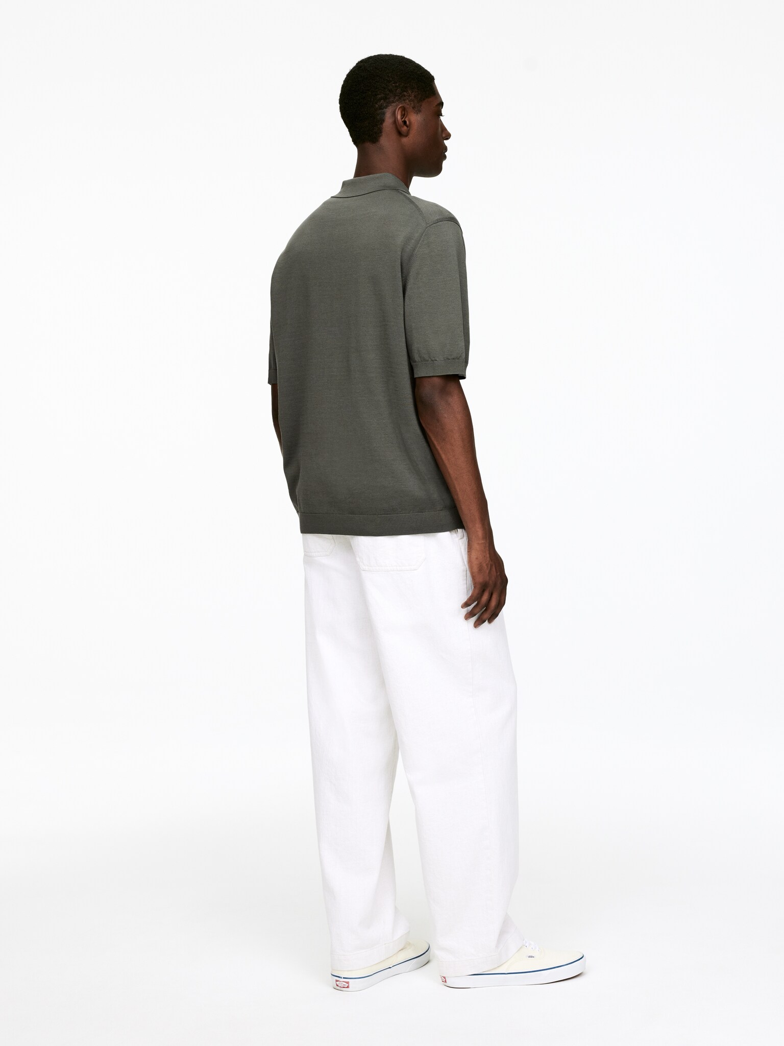 Polo en soie et coton - Vert kaki/Noir - 4
