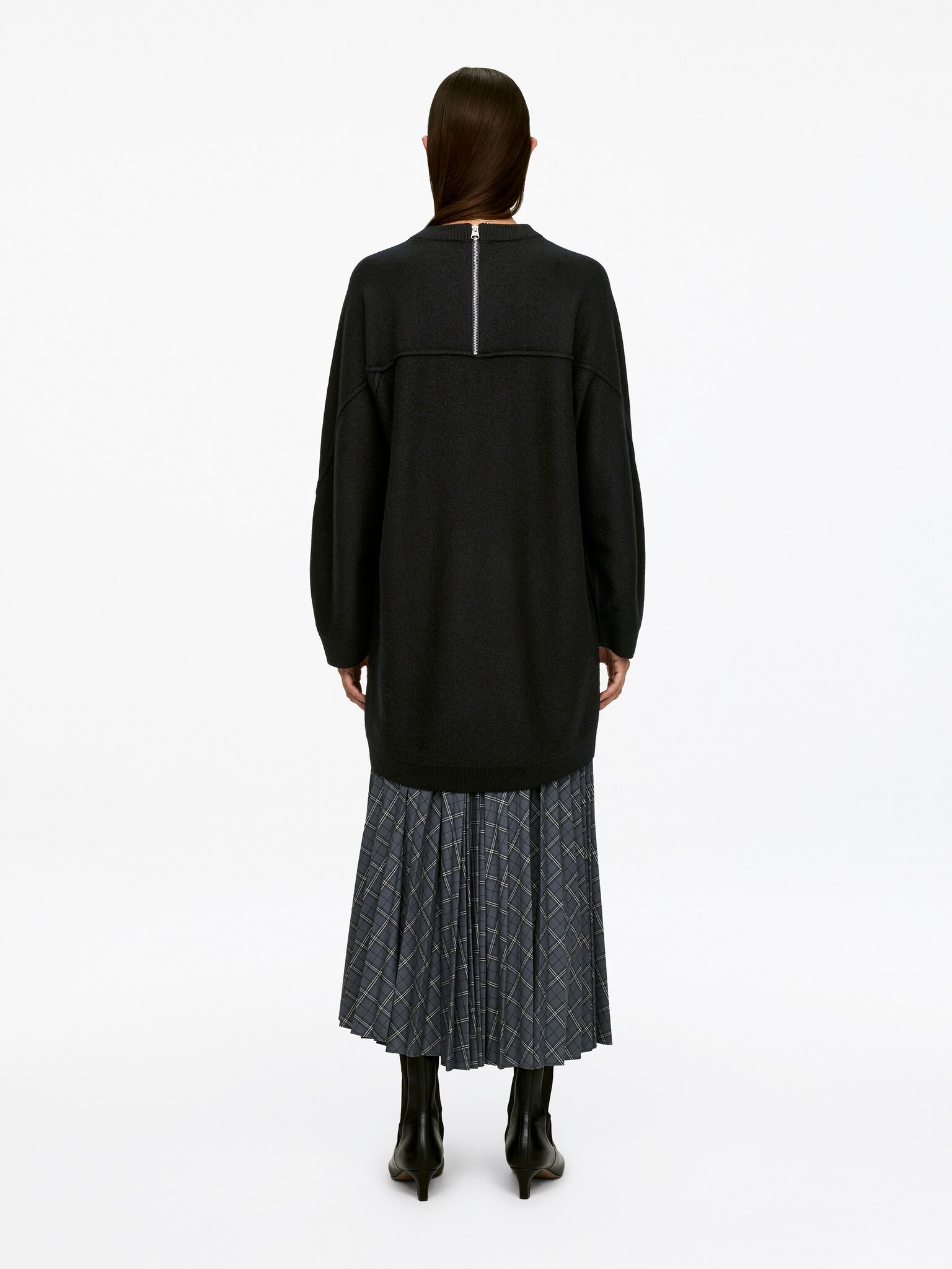 Robe courte en laine bouillie - Noir - 5