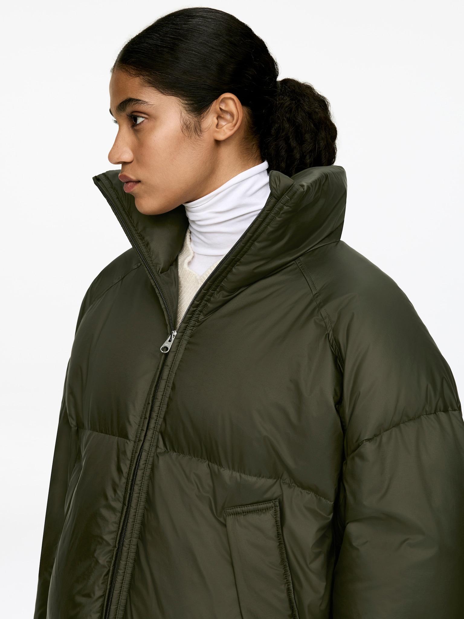 Upcycled Down Puffer Jacket - Dark Green/Dark Brown - 4