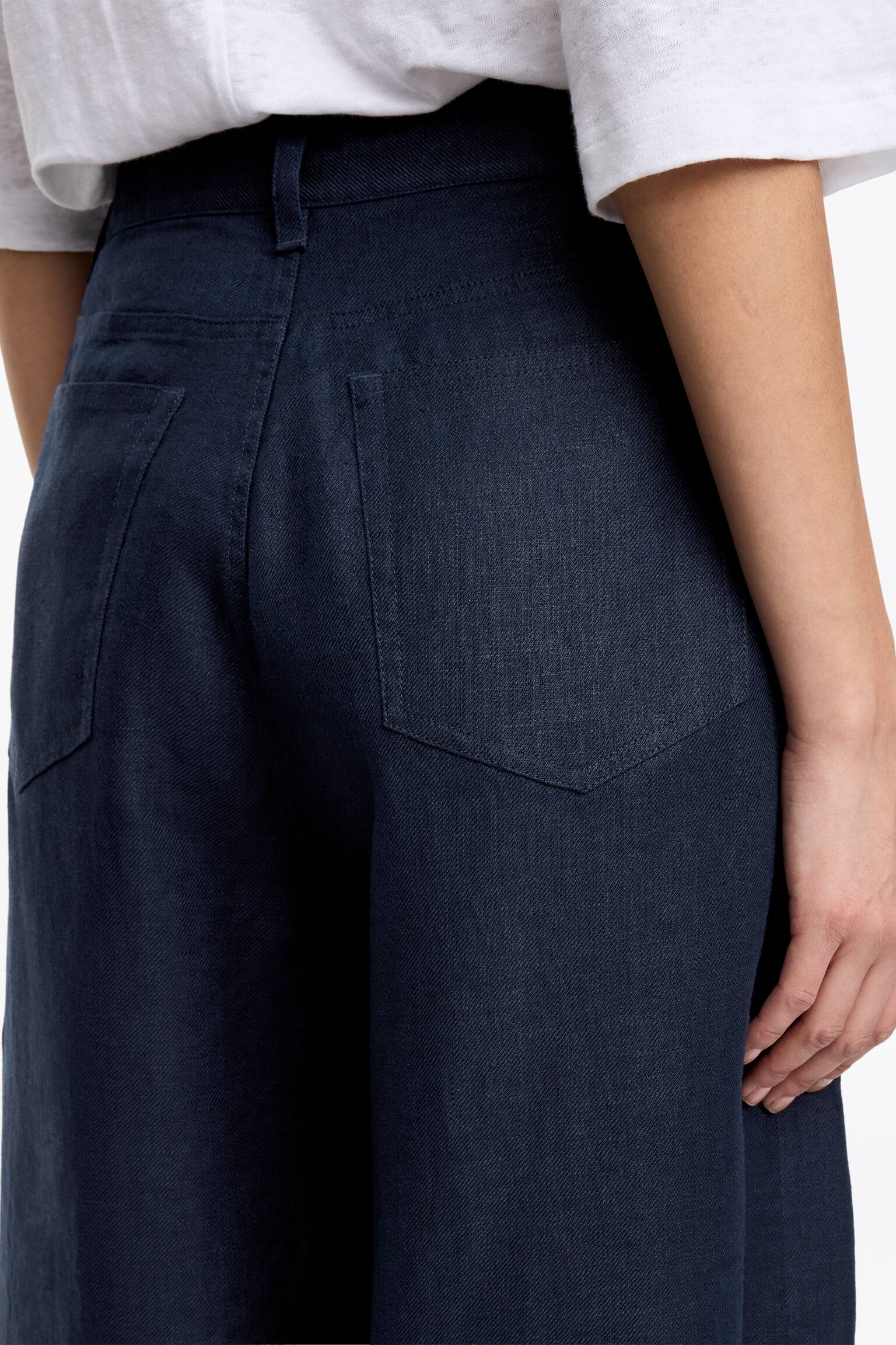 Pantalon en lin à cinq poches - Bleu foncé/Blanc - 6