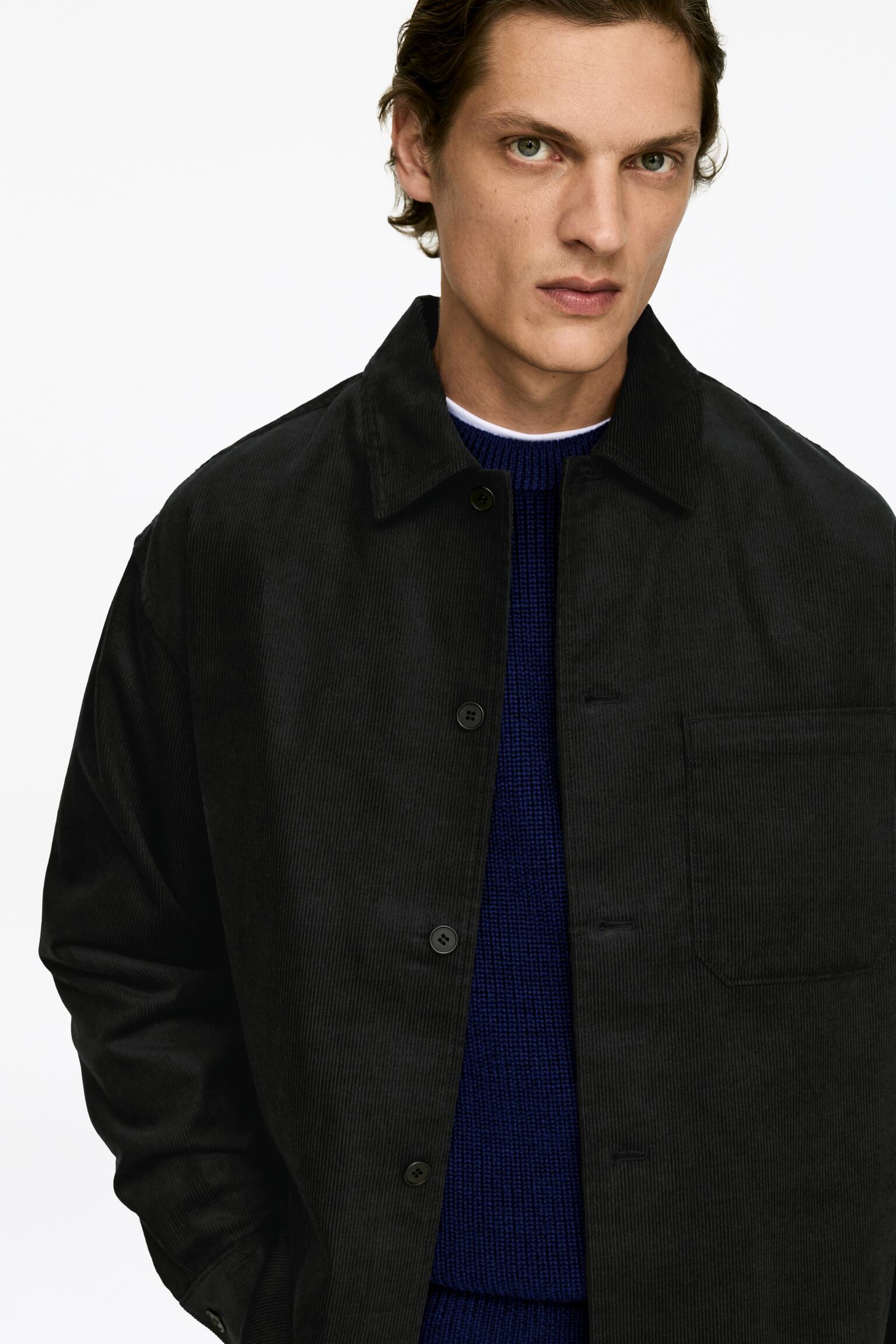 Overshirt in velluto a coste - Nero/Verde - 3