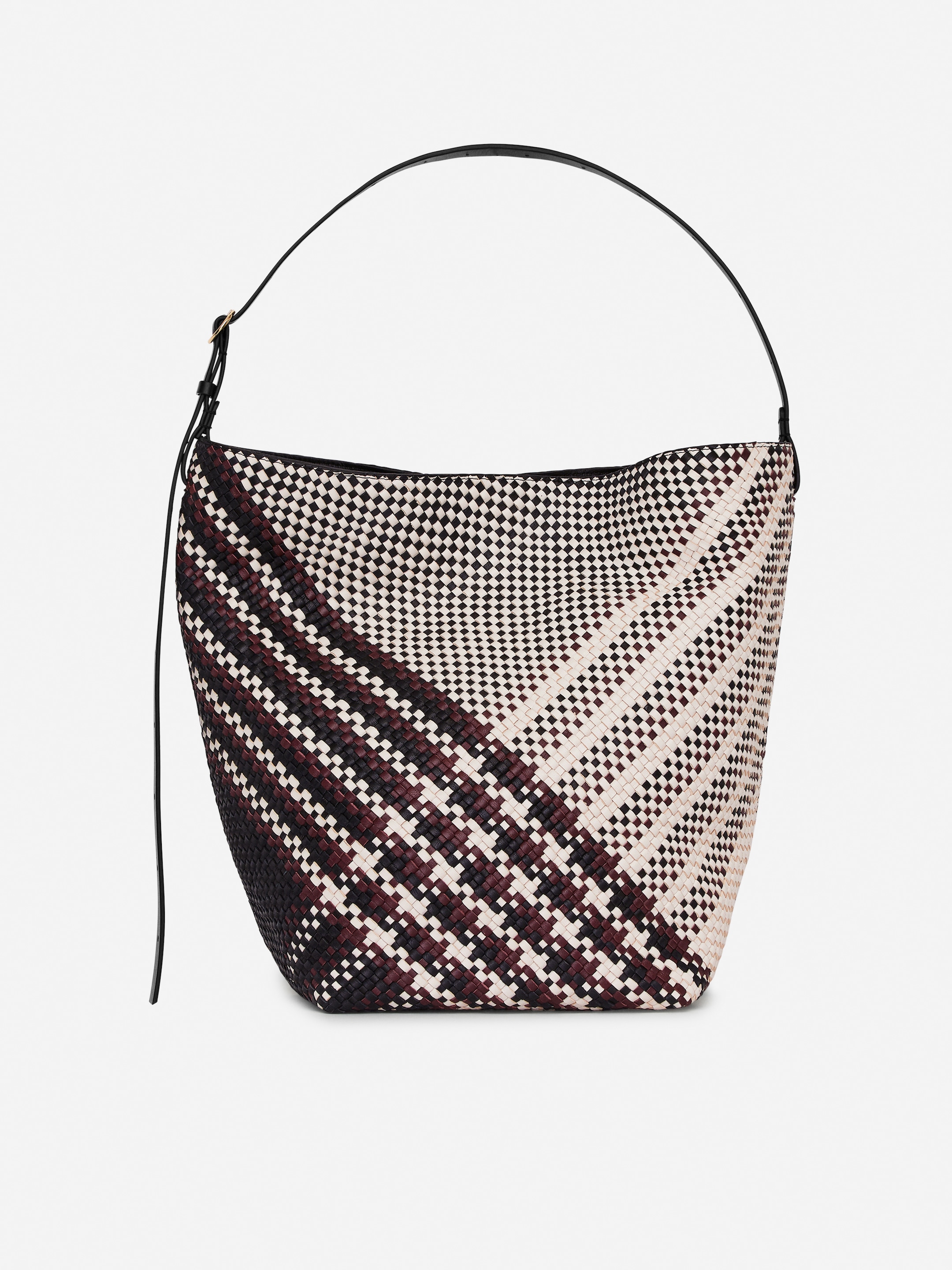 Woven Leather Tote Bag-#5C3D48-13908