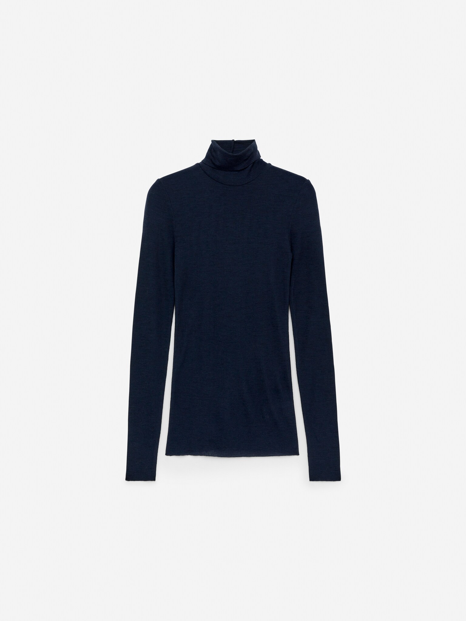 Roll-Neck Wool Top - Dark Blue/Black
