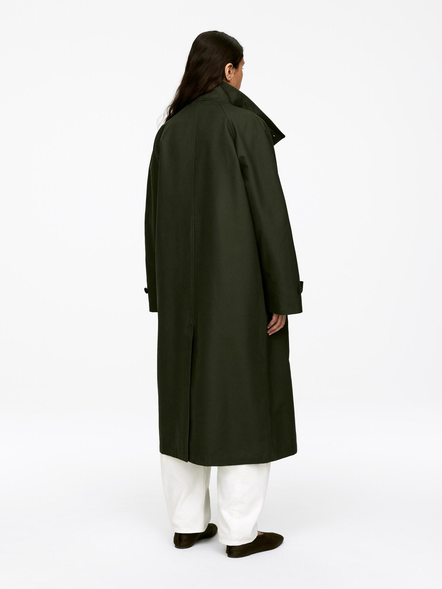 Manteau long en coton - Vert foncé - 3