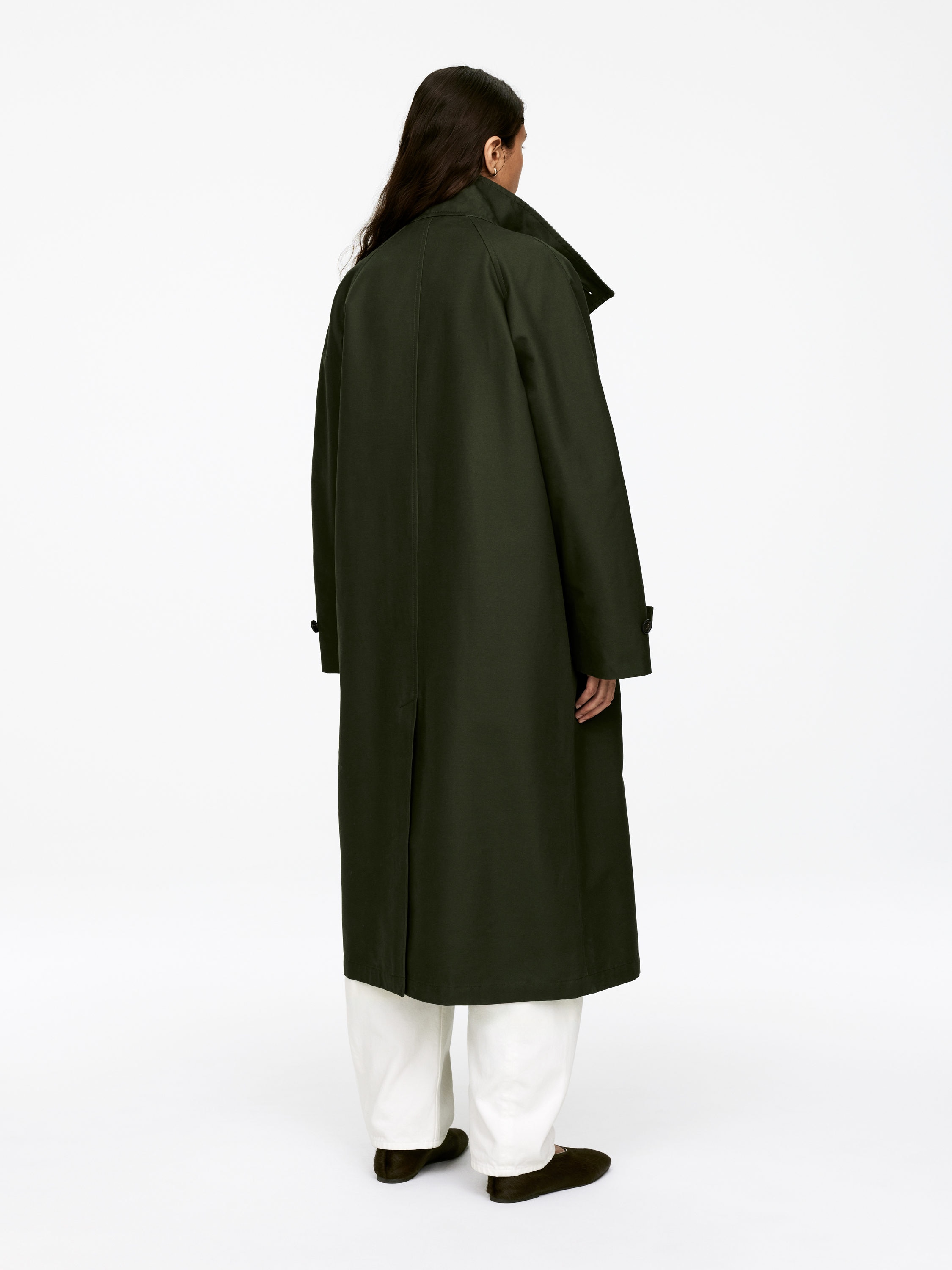 Long Cotton Coat - Dark Green - Oversized - Women - StillMedia/Lookbook - 4