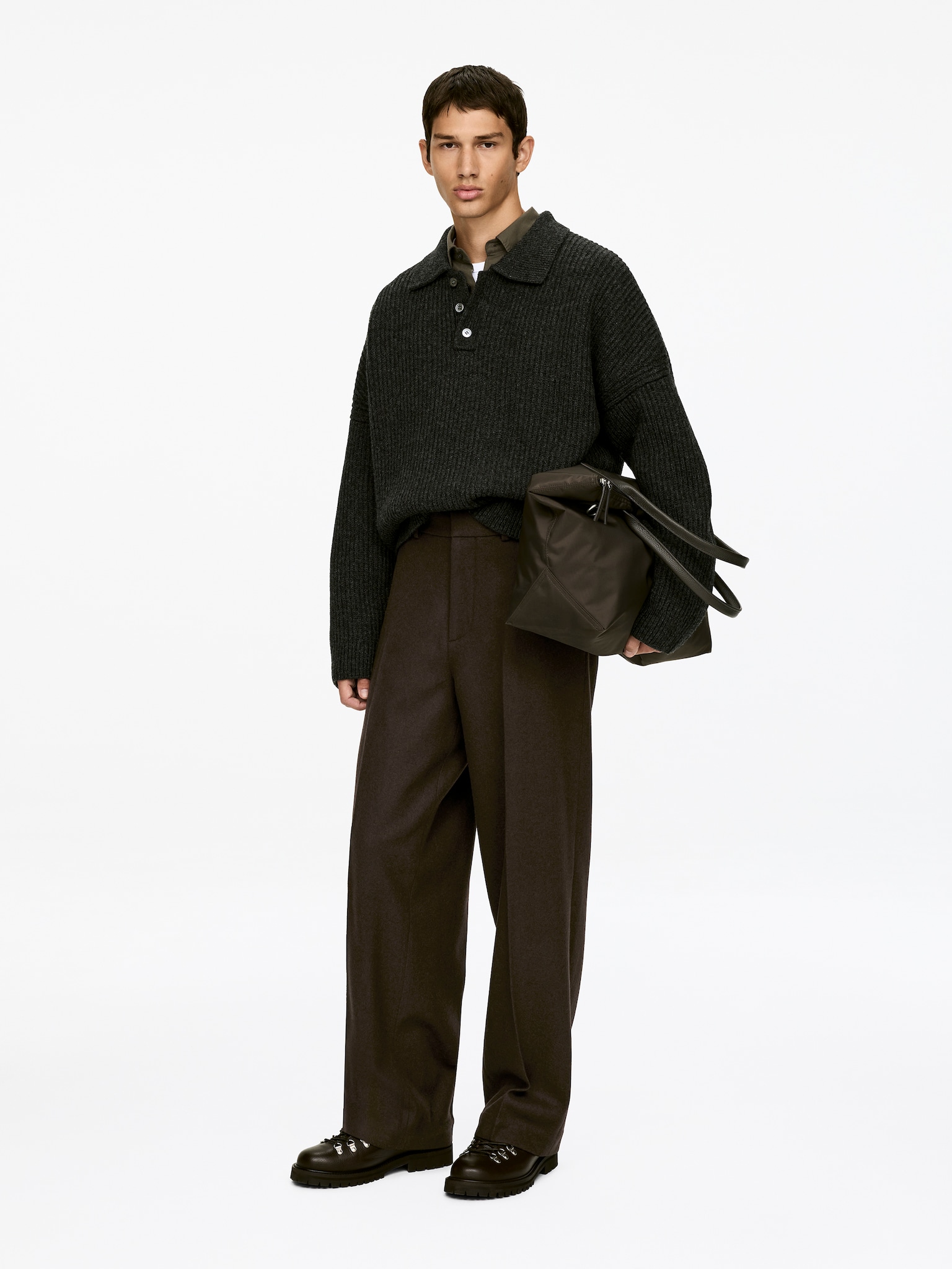 Pantalon décontracté en laine - Marron/Noir - 5