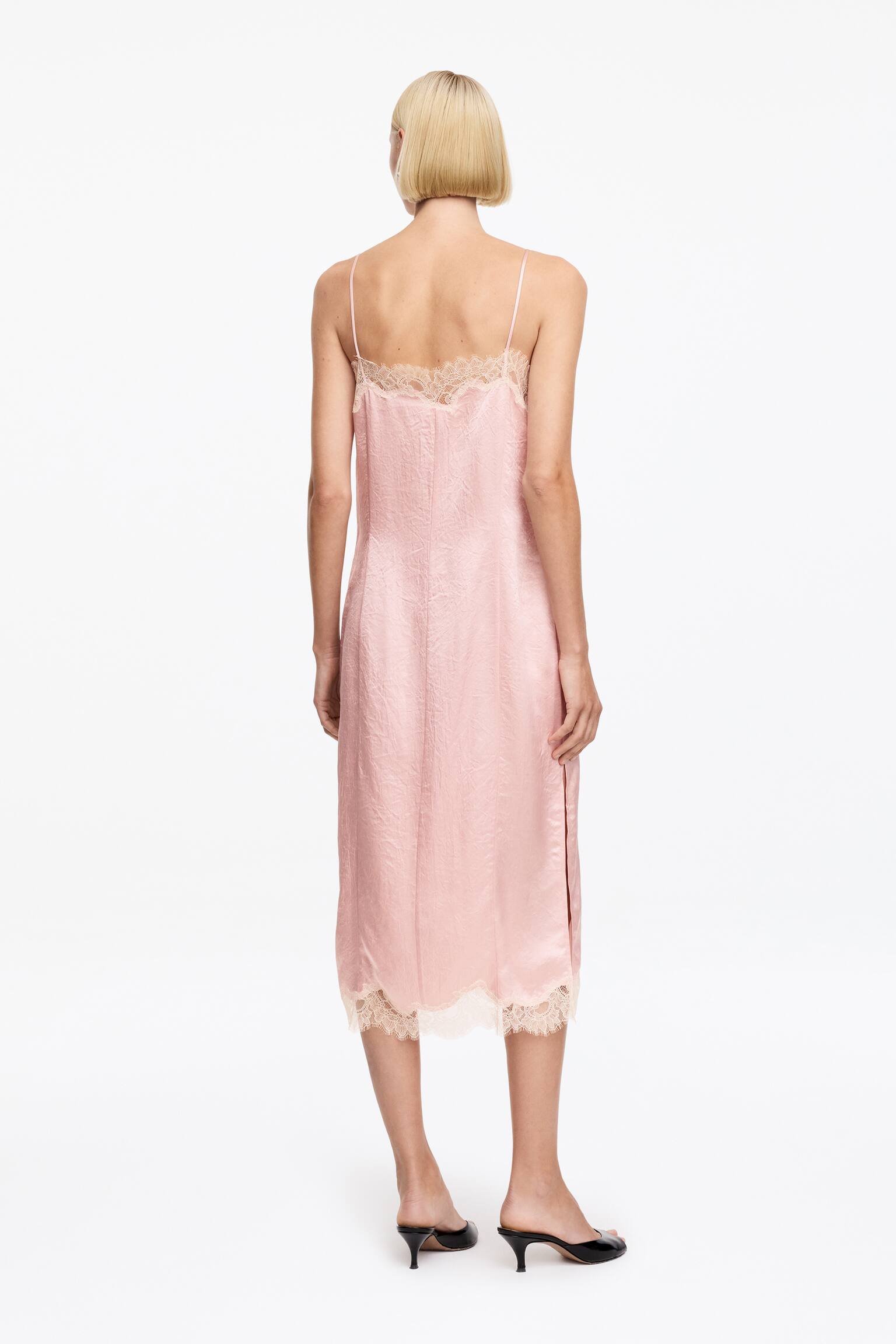 Rochie Slip cu Dantelă - Roz/Maro/Negru - 3