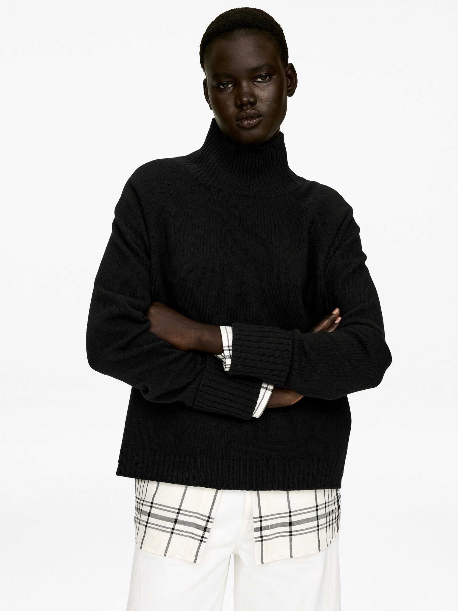 Roll-Neck Wool Jumper - Black/Red/Dark Grey Melange - 5