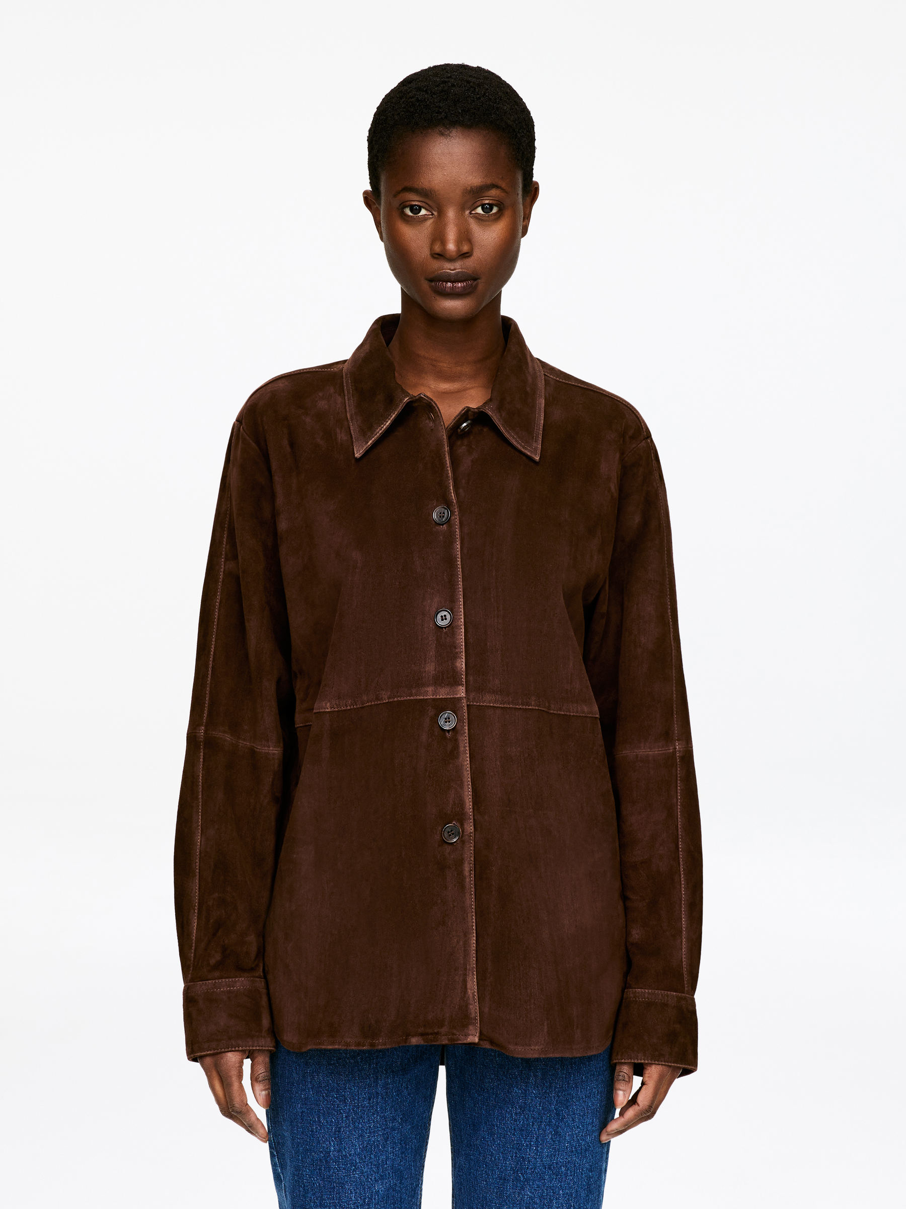 Camicia in pelle scamosciata-#443B33-18001