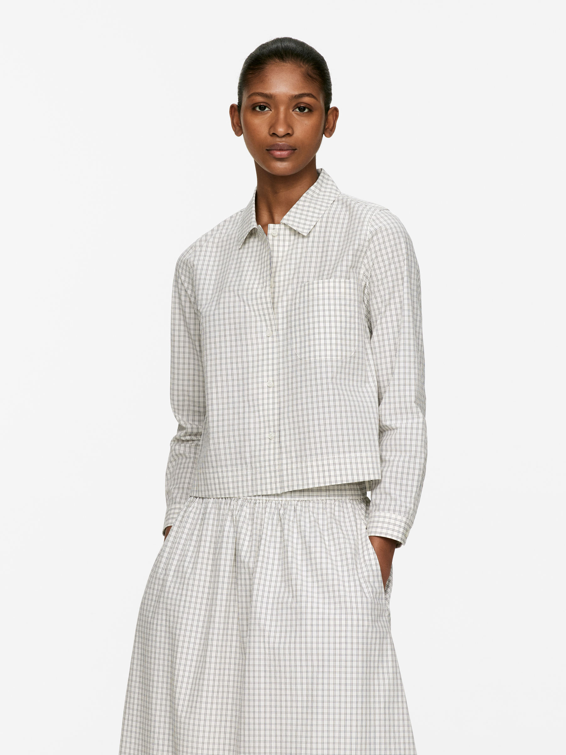 Cropped Cotton Shirt - White/Black - Regular fit - Women - StillMedia/Lookbook - 4