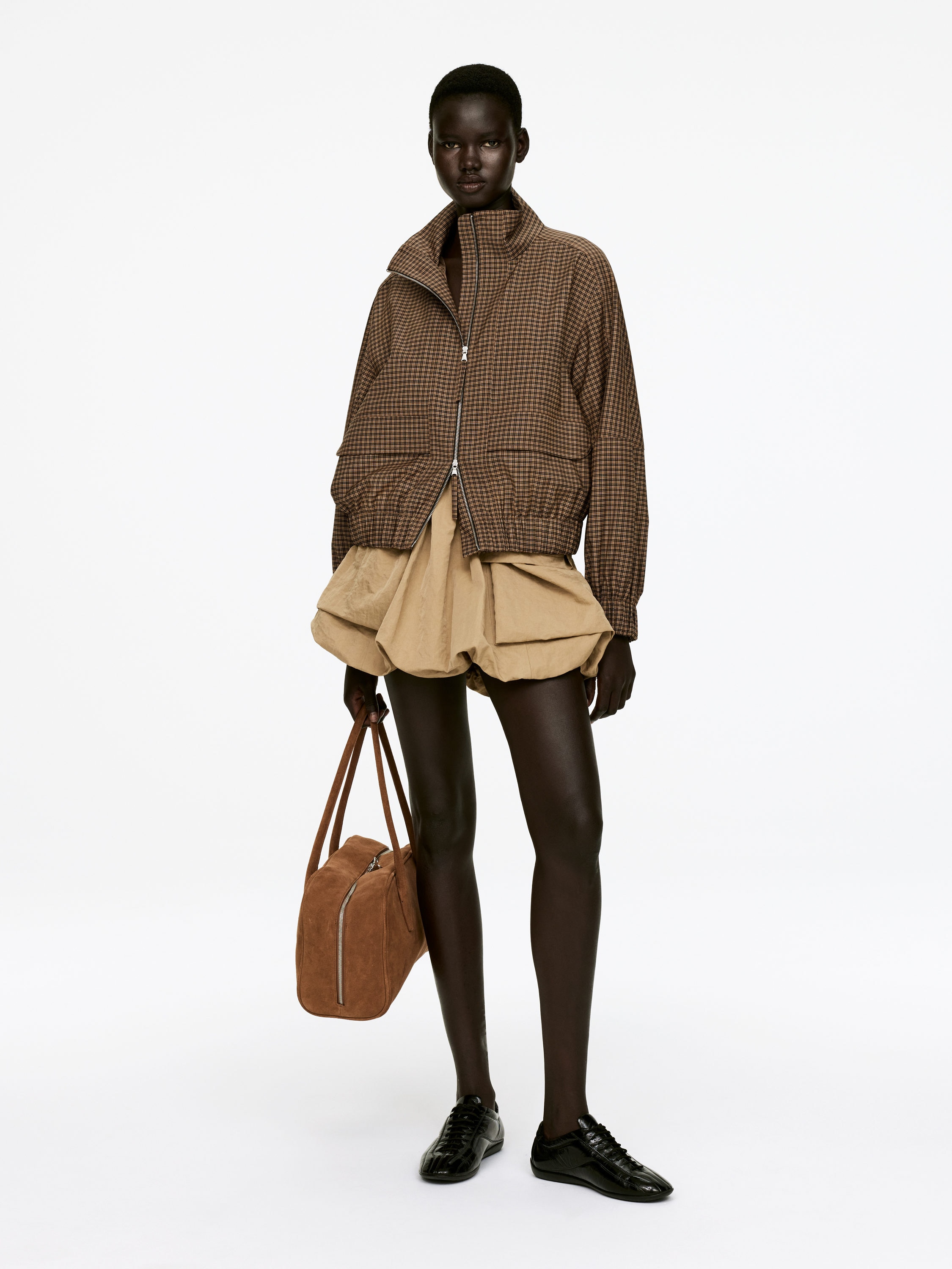Checked Zip Jacket - Brown/Checkered - Loose fit - Women - StillMedia/Lookbook - 3