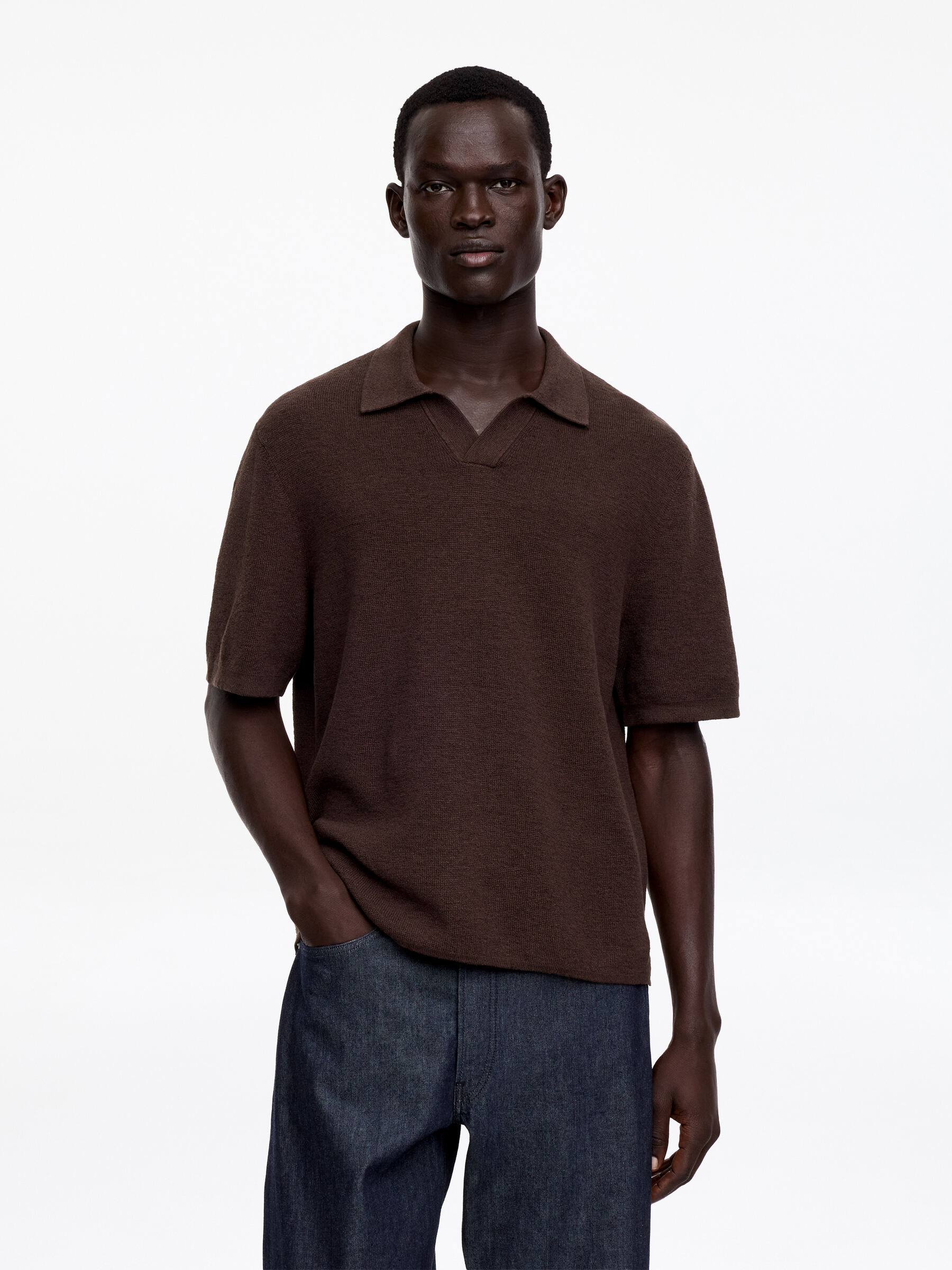 Cotton Linen Polo Shirt-#3C2A2B-18946