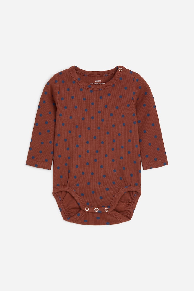 Body a maniche lunghe con lavorazione a coste - Ruggine/Pois blu/Azzurro/Verde scuro/Rosa/Rosso/Beige/Nero/Rosa/Arancione/Azzurro/Verde - 1