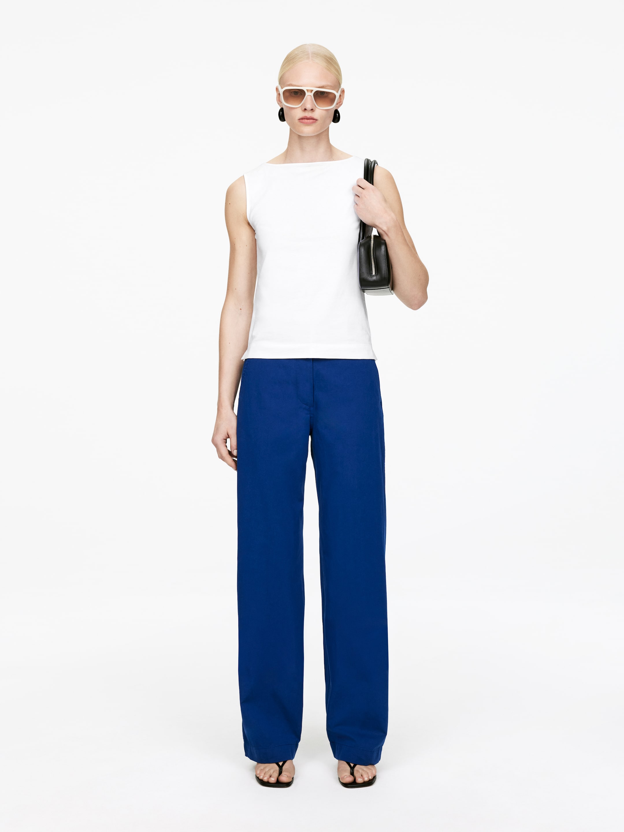 Grotere afbeelding bekijken: Cotton-Linen Chino Trousers - Blue - DAMES | H&M BE 1