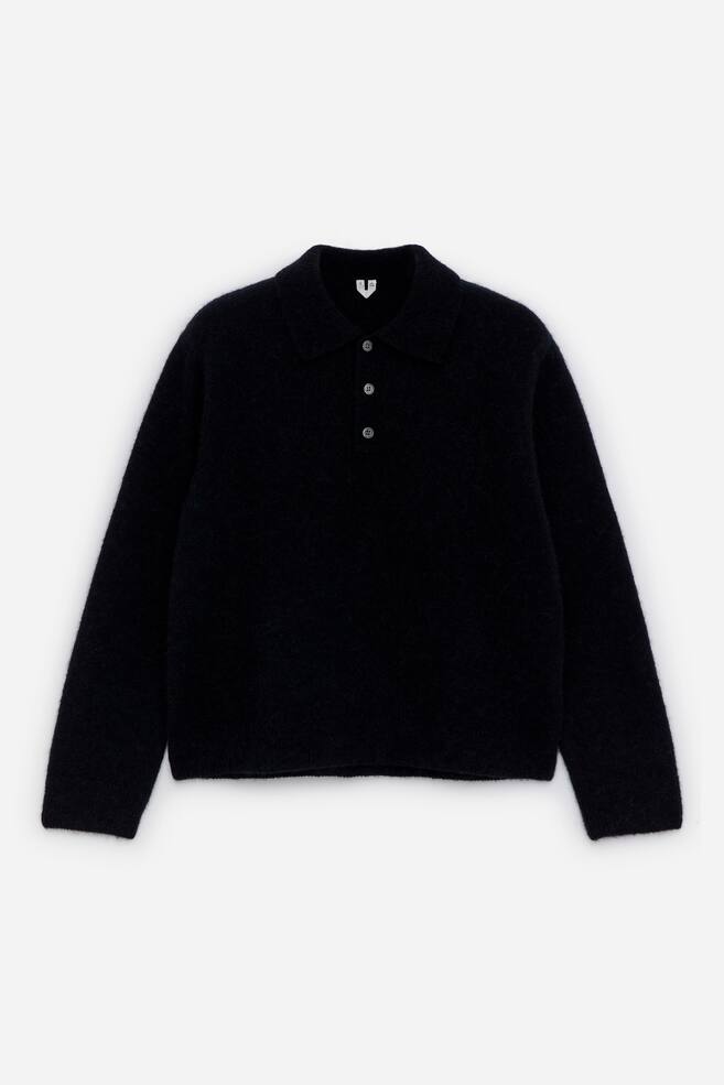 Alpaca Wool Blend Polo Shirt - Dark Blue/Pink - 1
