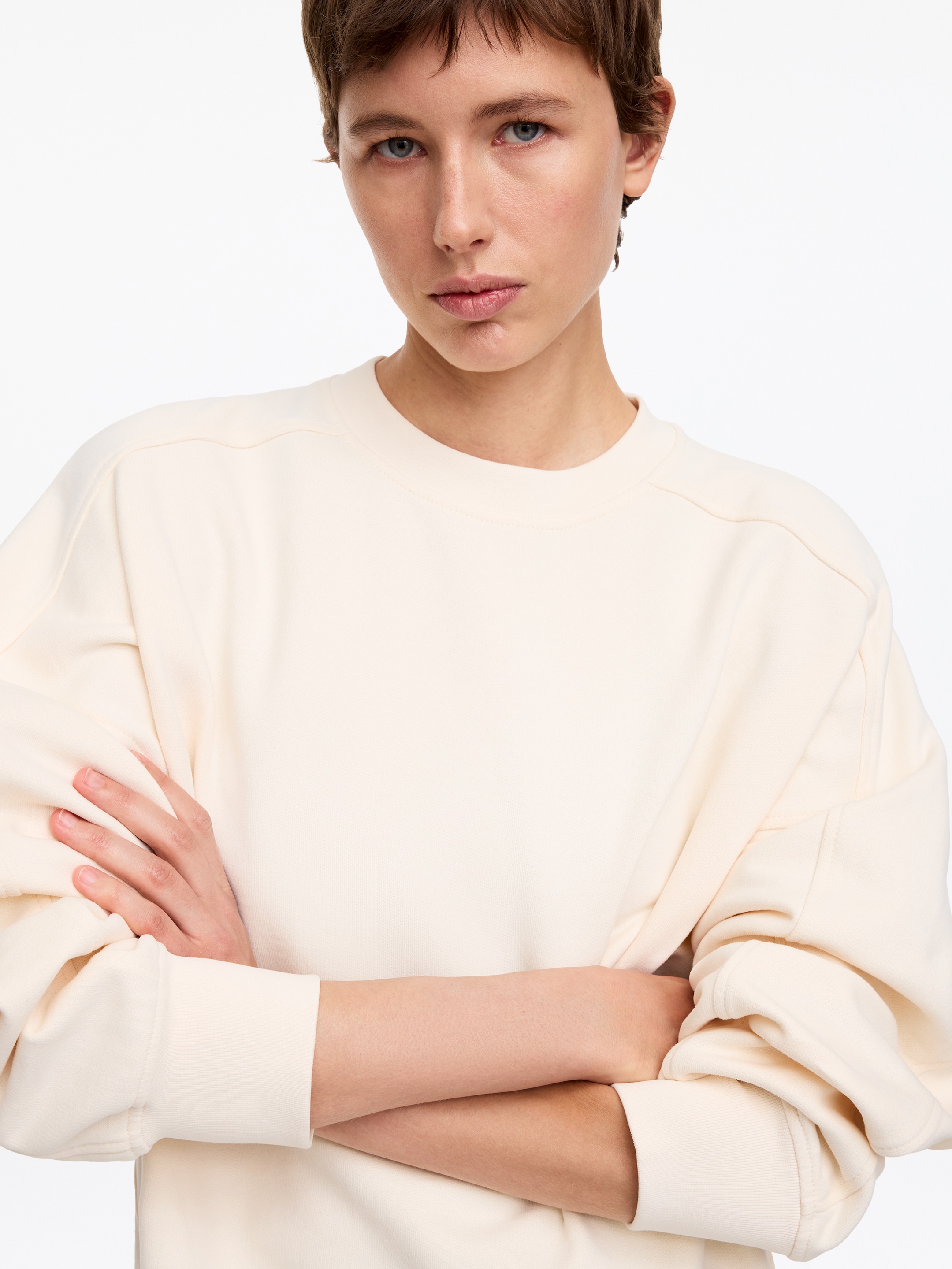 Terry Cotton Sweatshirt - Off-white - Relaxed fit - Women - StillMedia/Lookbook - 5