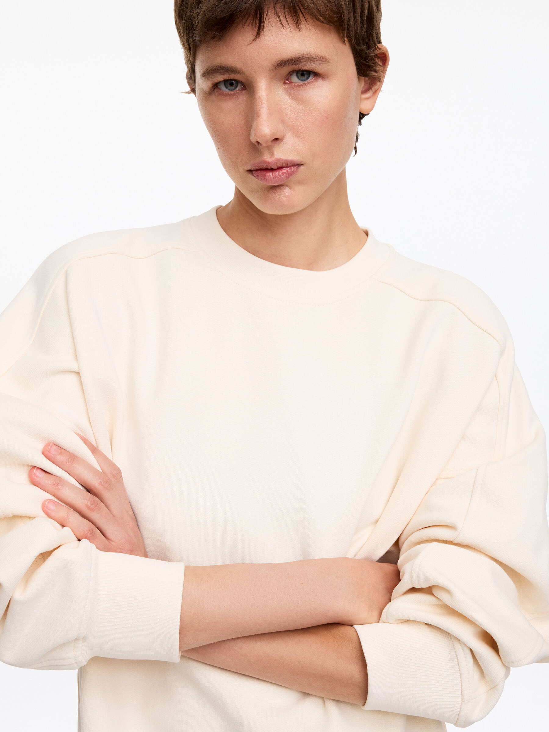 Terry Cotton Sweatshirt - Off-white - Relaxed fit - Women - StillMedia/Lookbook - 5