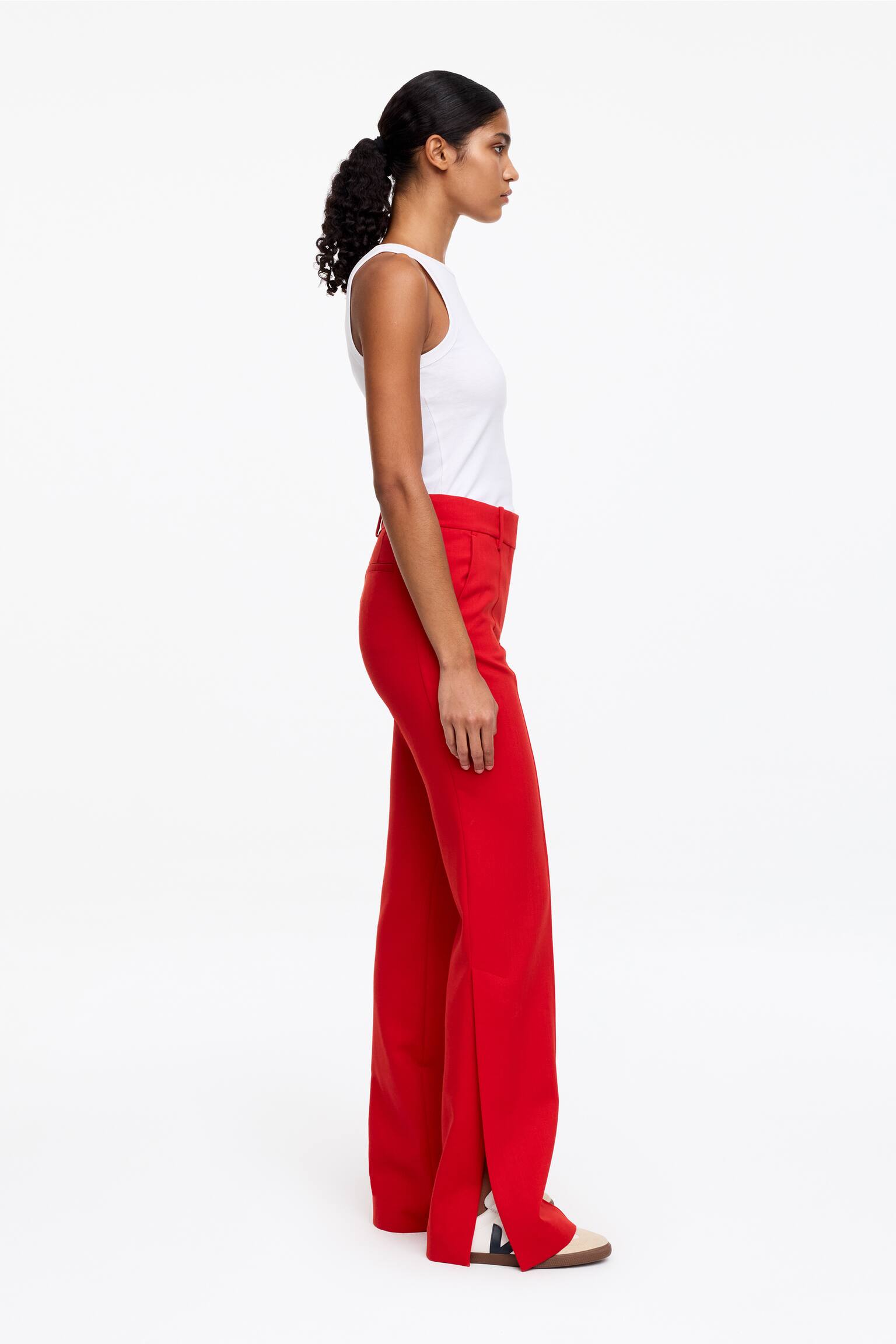 Pantalon tailleur fendu - Rouge/Noir - 3