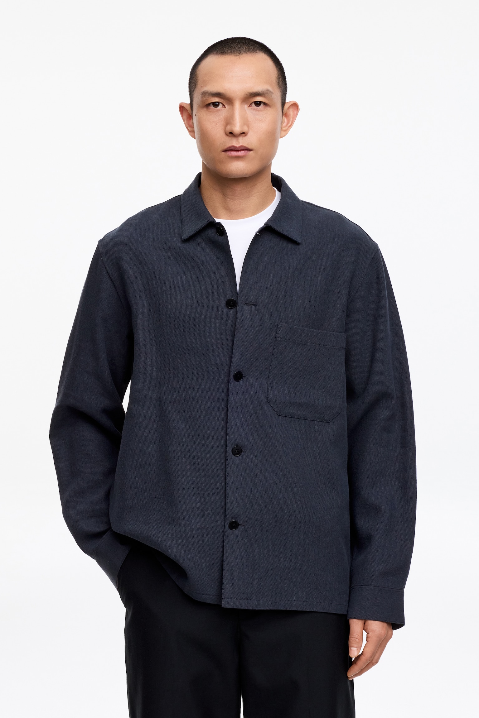 Overshirt i lærred af en Tencel-blend - Mørkeblå/Beige - 1