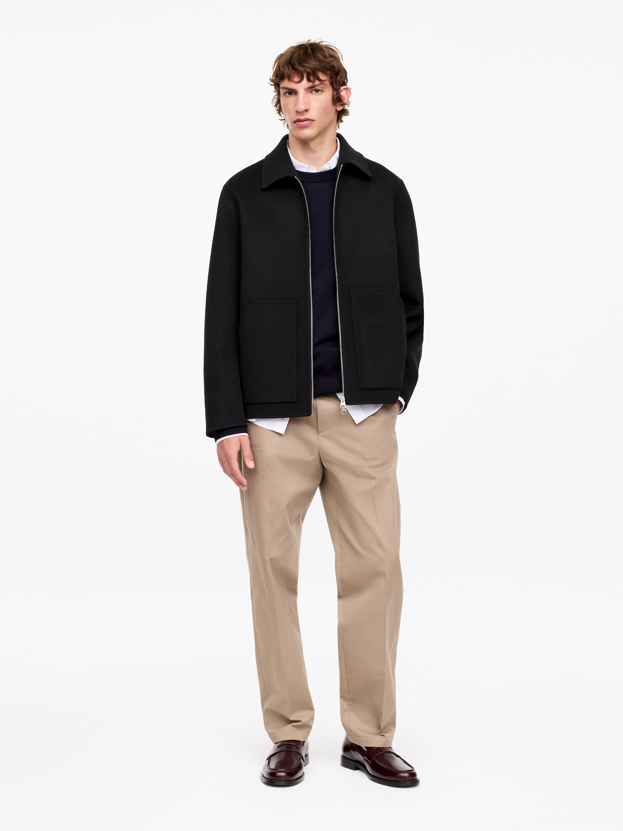 Double-Face Wool Blend Jacket-Black-19723