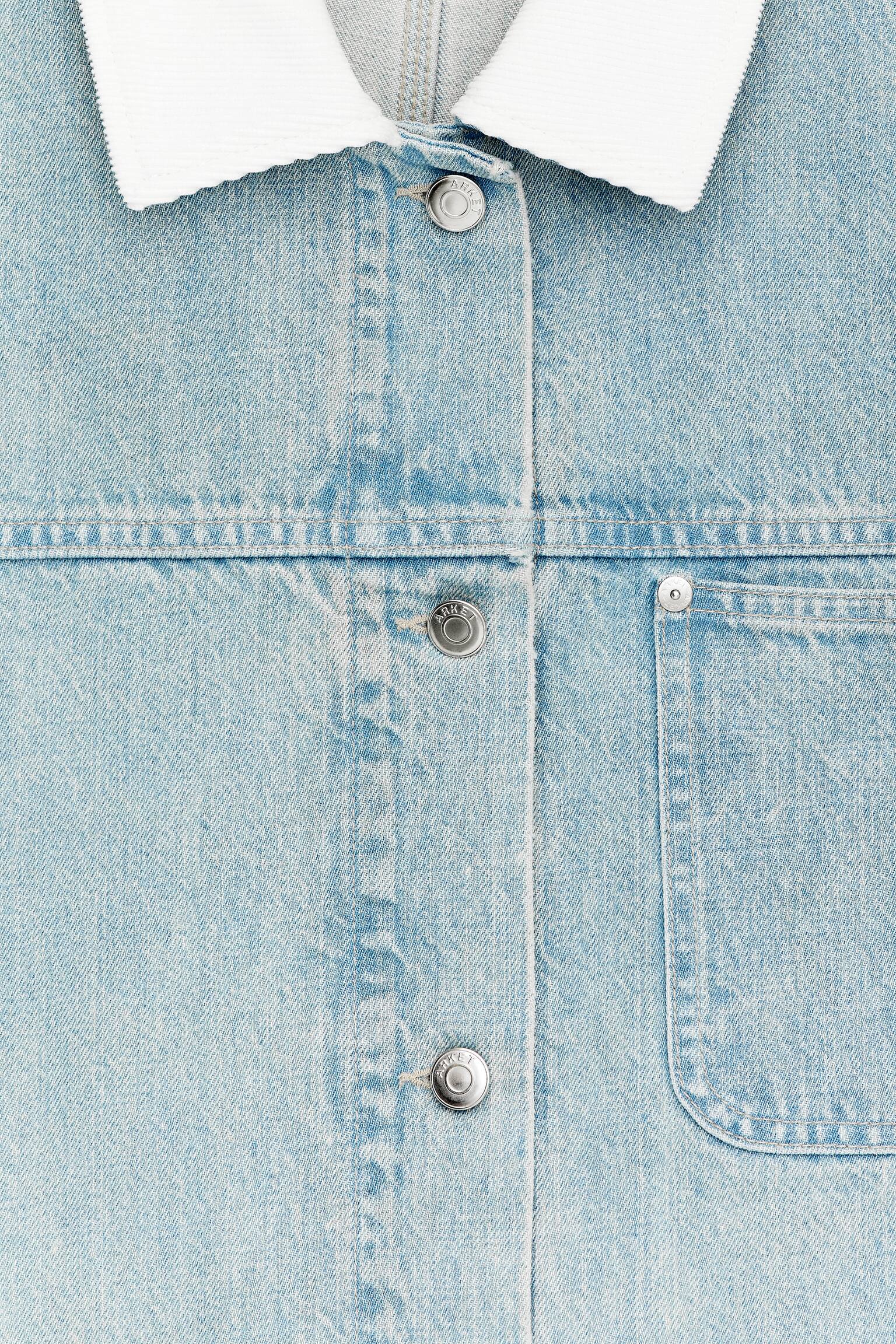 Casaco de ganga com gola de bombazina - Azul - 4