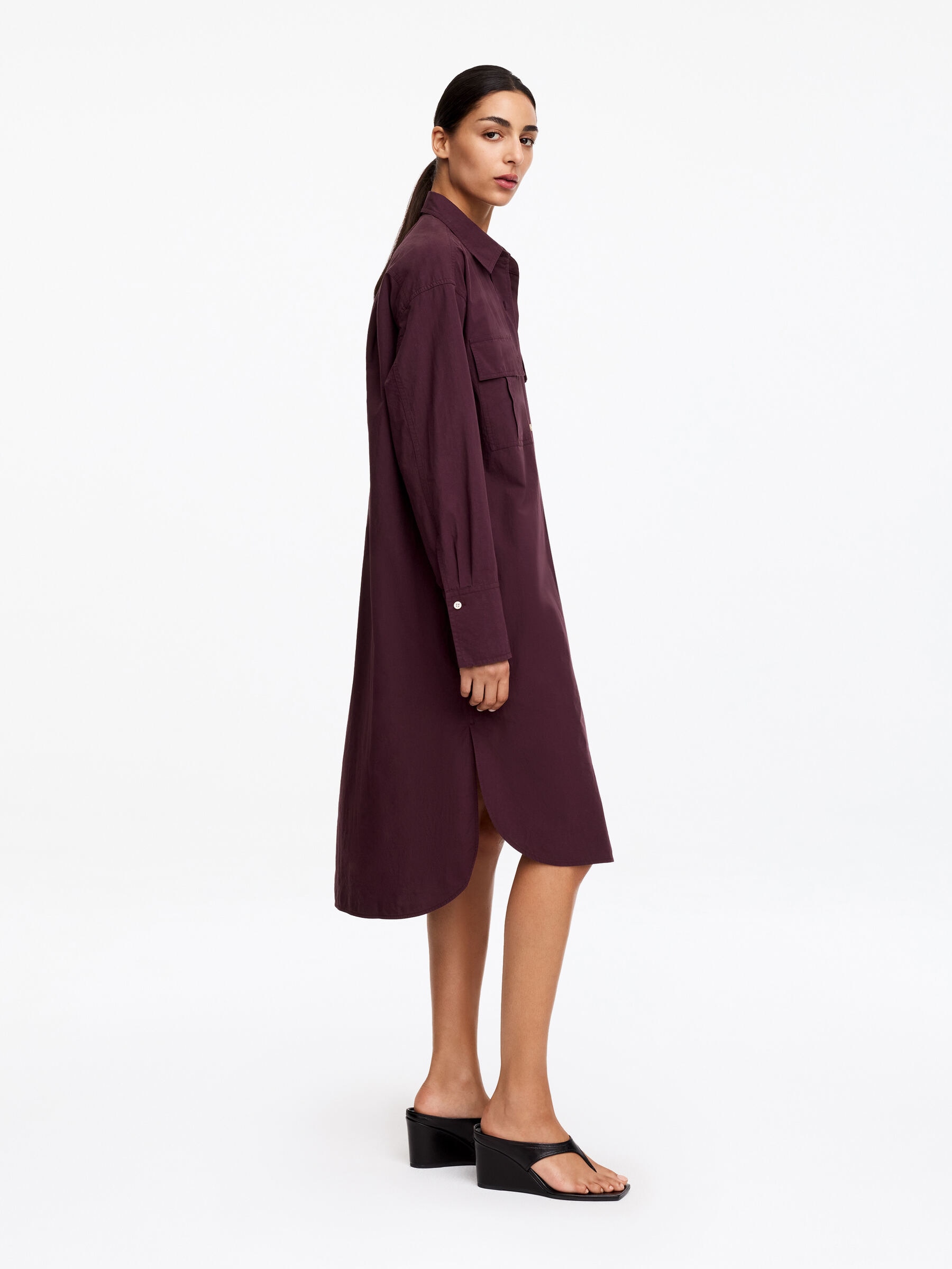 Cotton Shirt Dress - Dark Purple - Loose fit - Women - StillMedia/Lookbook - 2
