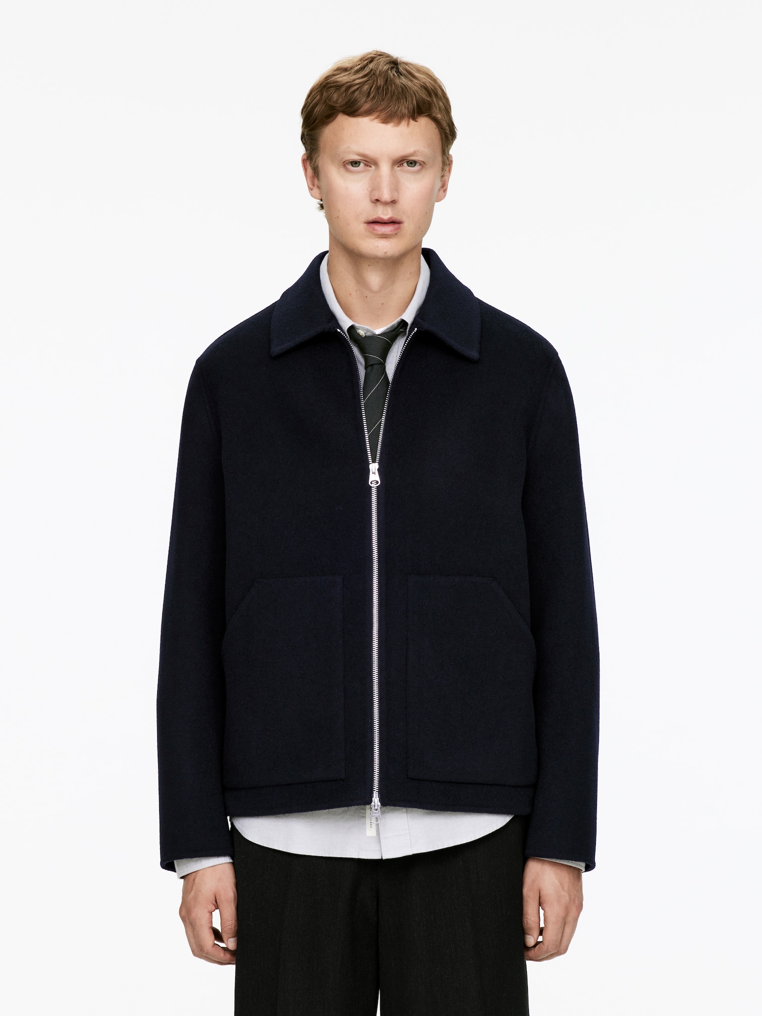 Chaqueta en mezcla de lana de doble faz - Azul oscuro/Marrón - 7