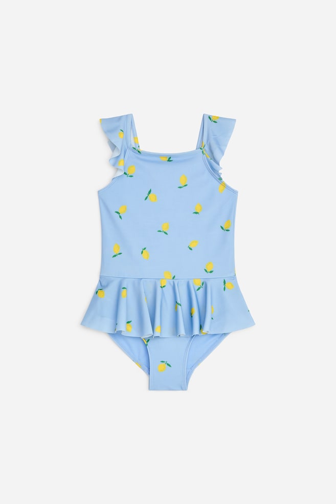 Badeanzug mit Rüschen - Blau/Zitronen/Beige/Schwarz - 1