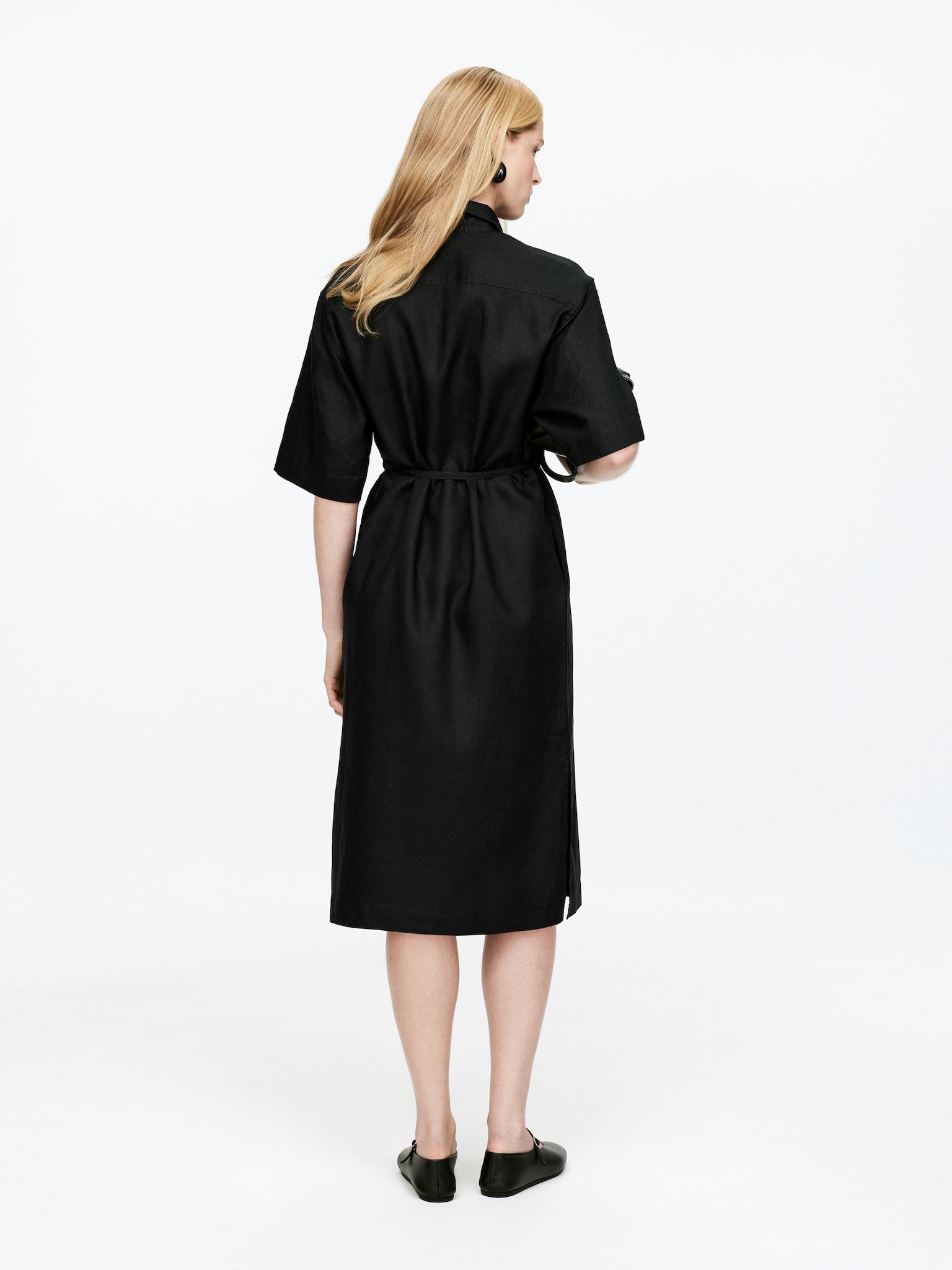 Robe chemise en lin - Noir/Bleu/Blanc - 5