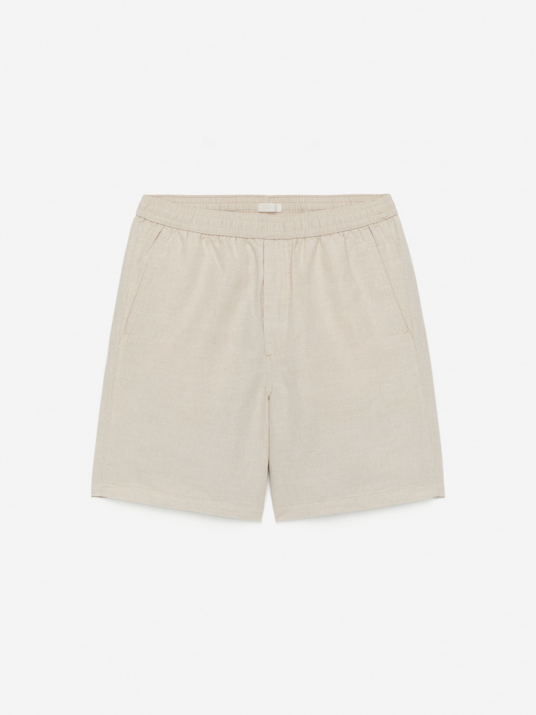 Calções com cordão de linho e algodão - Bege claro/Azul escuro/Black