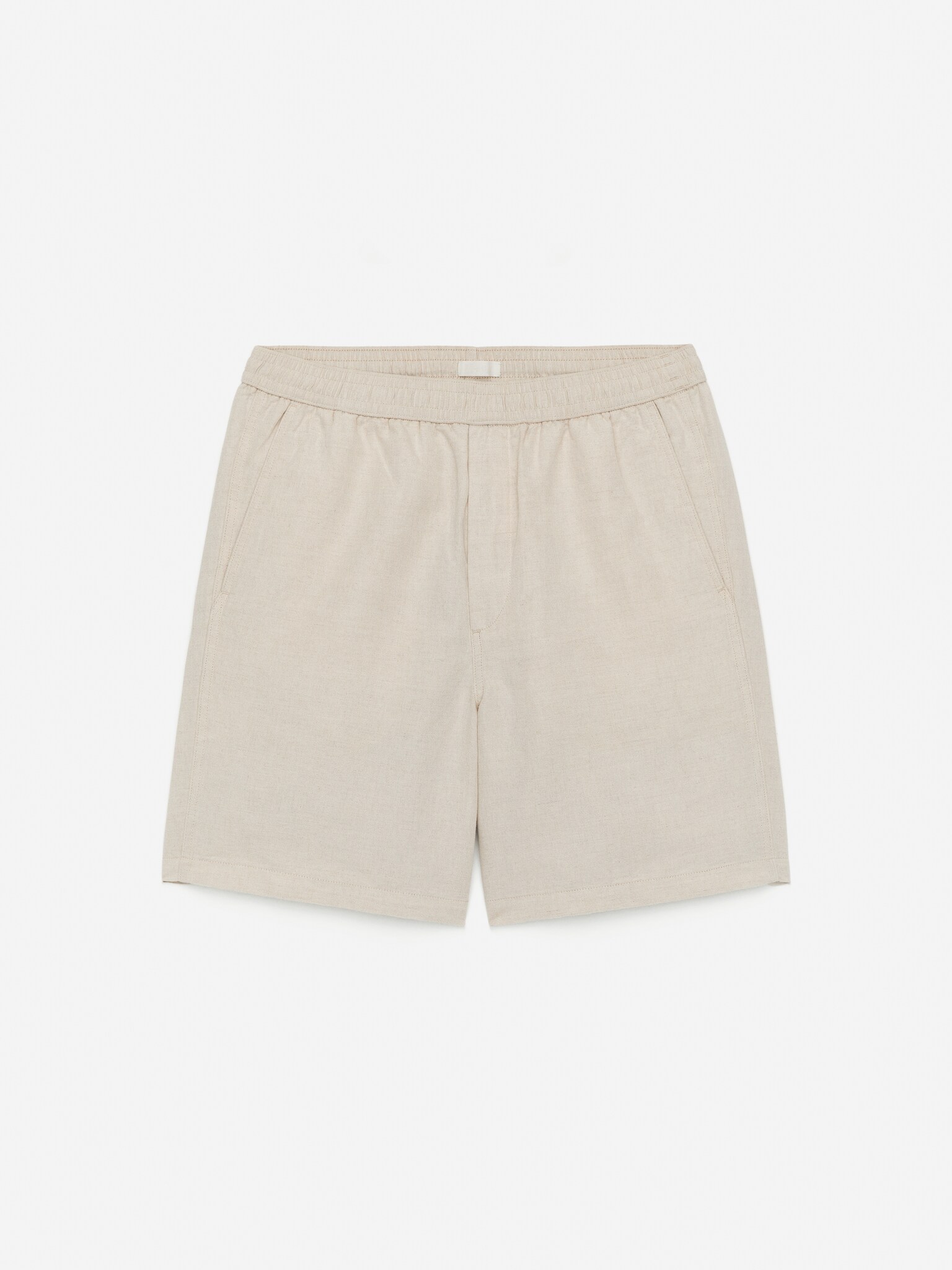 Short en coton et lin avec cordon de serrage - Beige clair/Bleu foncé/Vert/Noir - 2