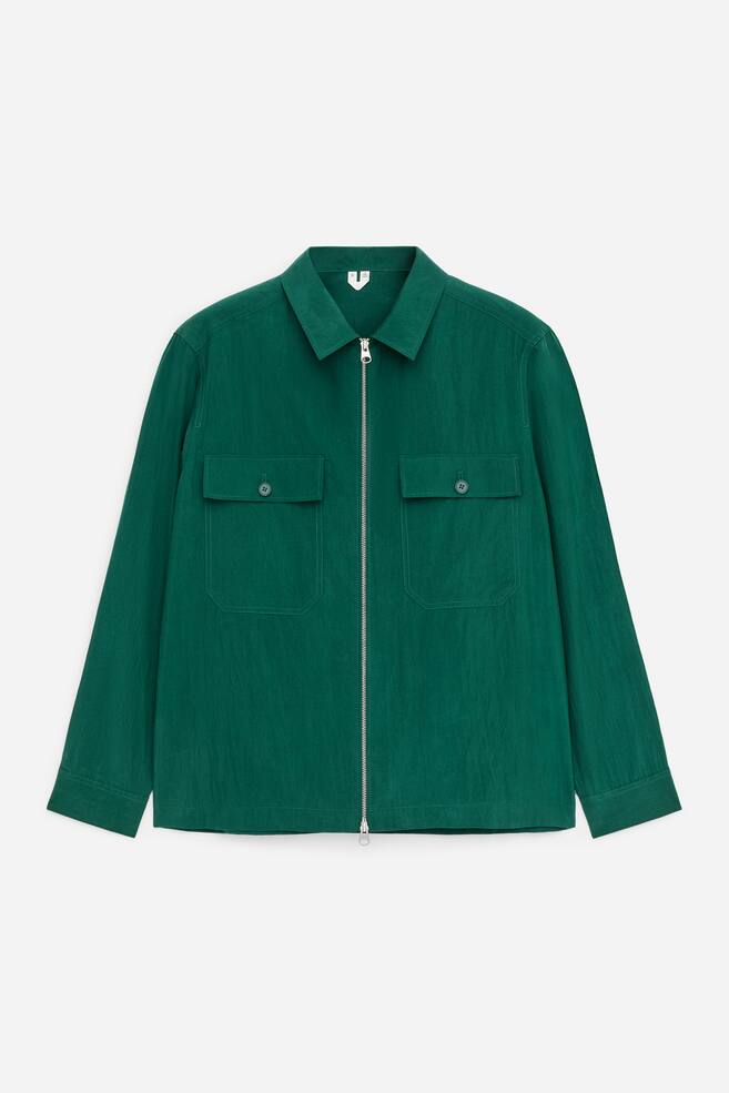 Lyocell Blend Overshirt - Green/Black - 1