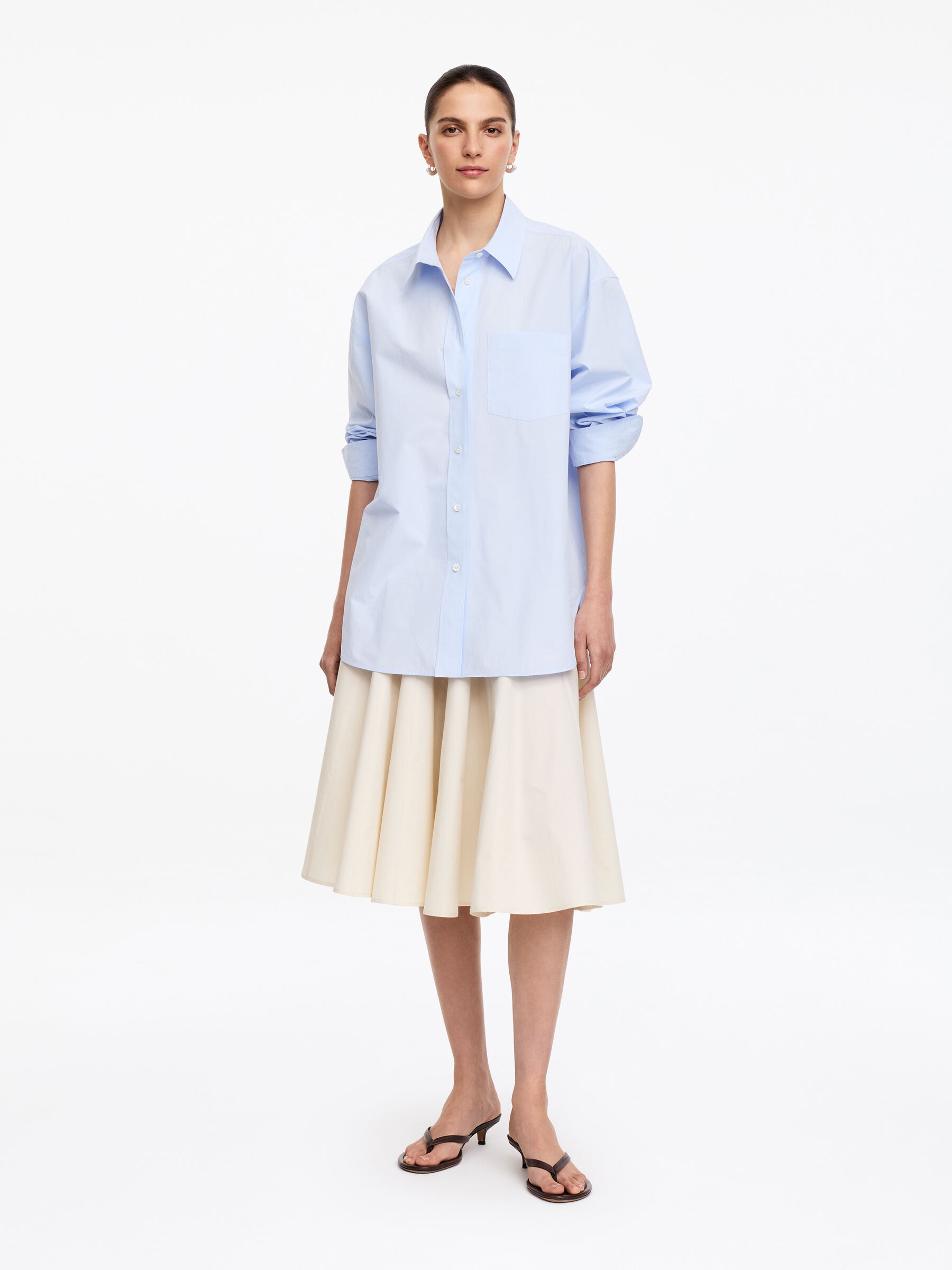 Cotton Midi Skirt-#DCD6C7-19617