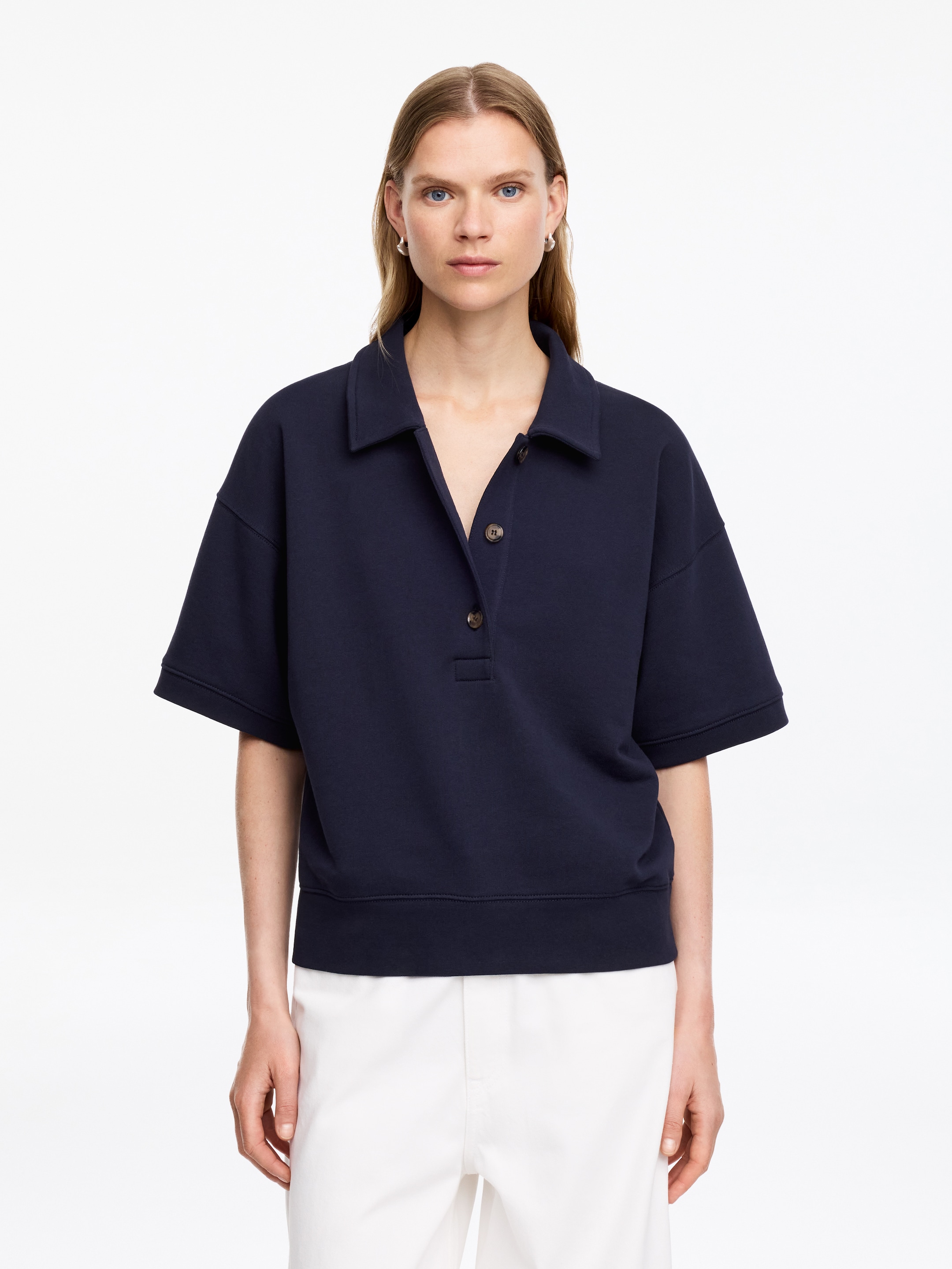French Terry Polo Sweatshirt-#0A041F-19457
