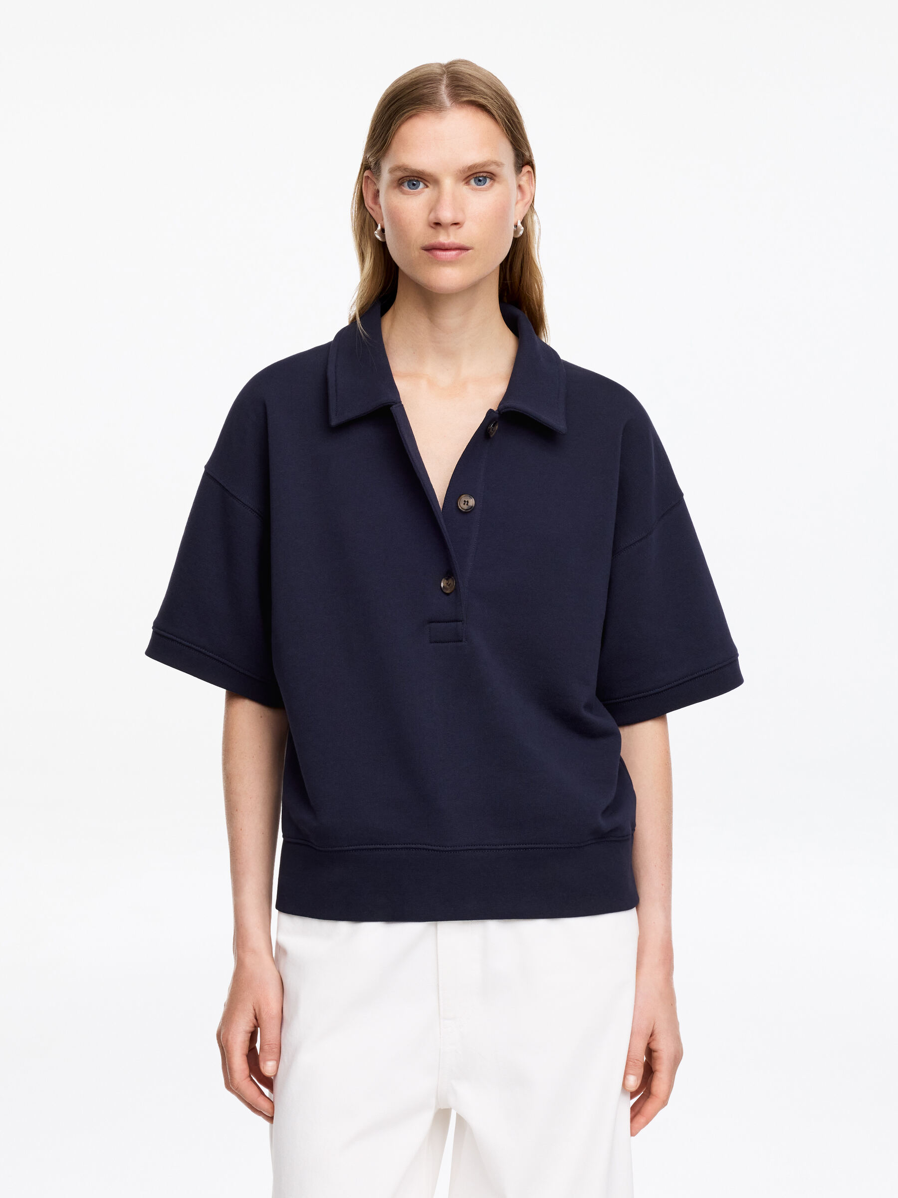 French Terry Polo Sweatshirt-#0A041F-19457