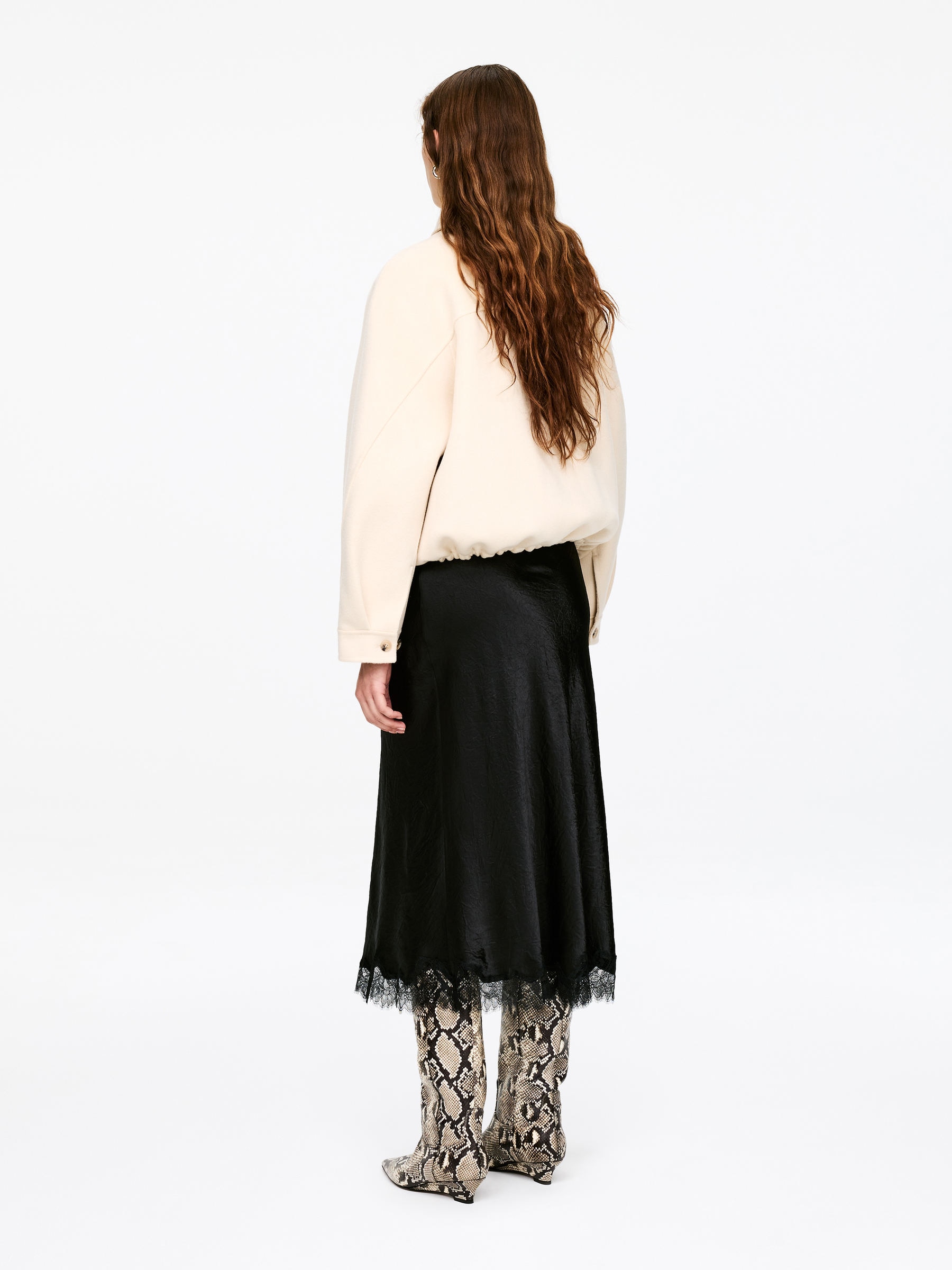 Lace-Detail Satin Skirt - Black - Regular fit - Women - StillMedia/Lookbook - 6