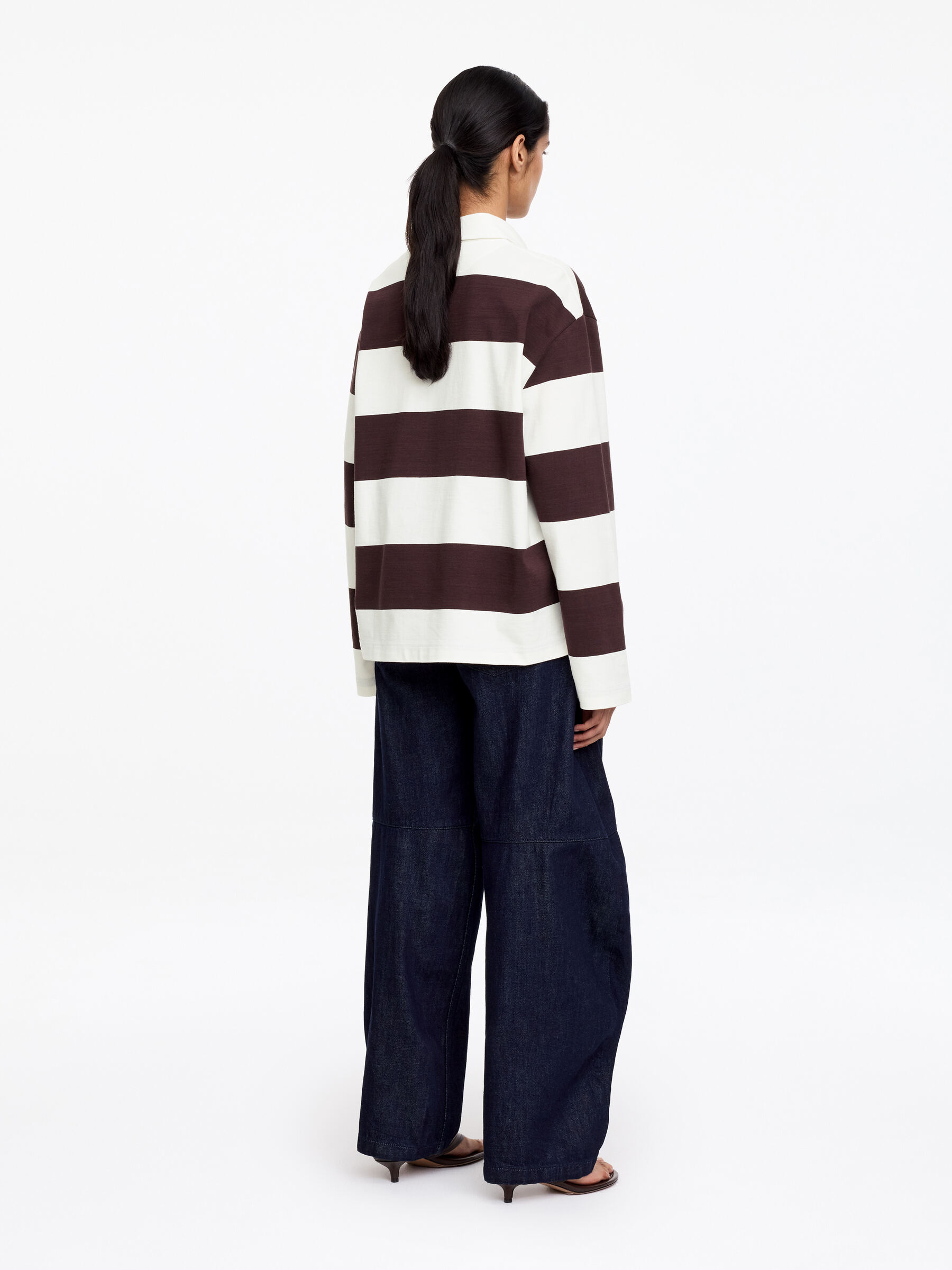 Bawełniana koszulka polo - Brązowy/biały - Fason normalny - Women - StillMedia/Lookbook - 5