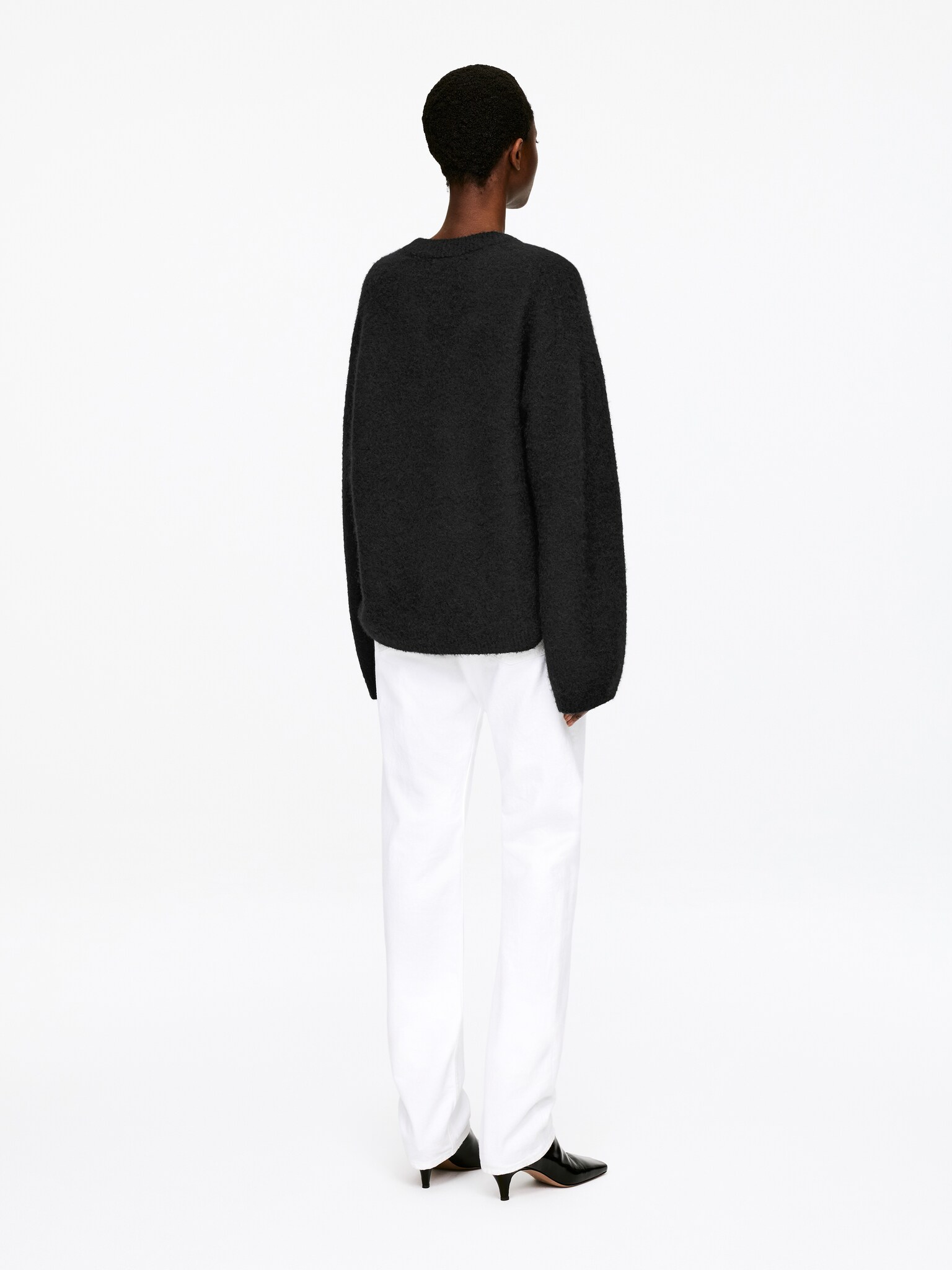 Sweter z dekoltem w szpic z alpaki i wełny - Czarny/Szarobrązowy - 5