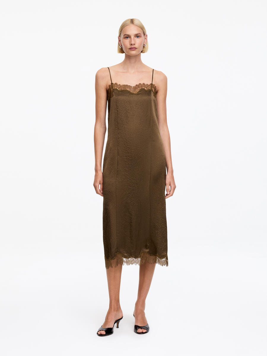 ARKET Women's  Lace-Trimmed Slip Dress Brown,  size 36