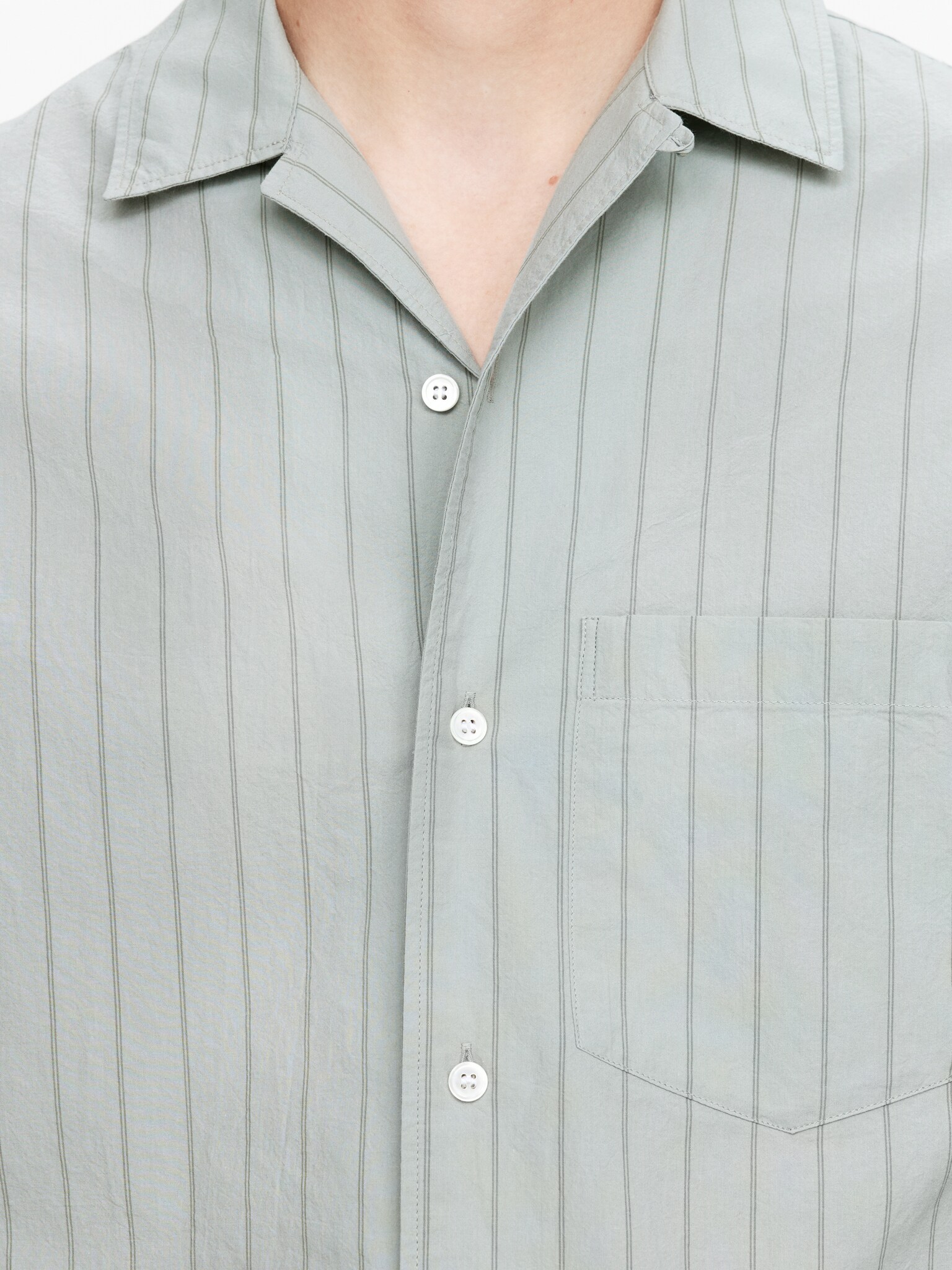 Chemise à col cubain en coton - Vert menthe poudré/Rayures/Blanc cassé/Rayé - 3