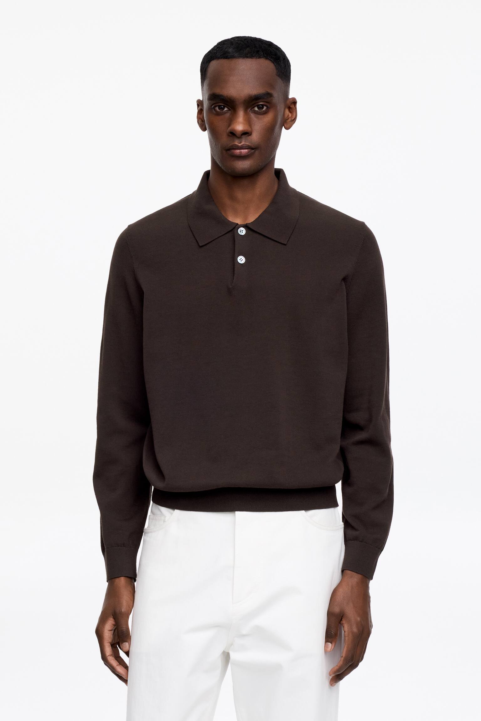 Polo shirt i bomull - Mörkbrun/Ljus mullvad - 1