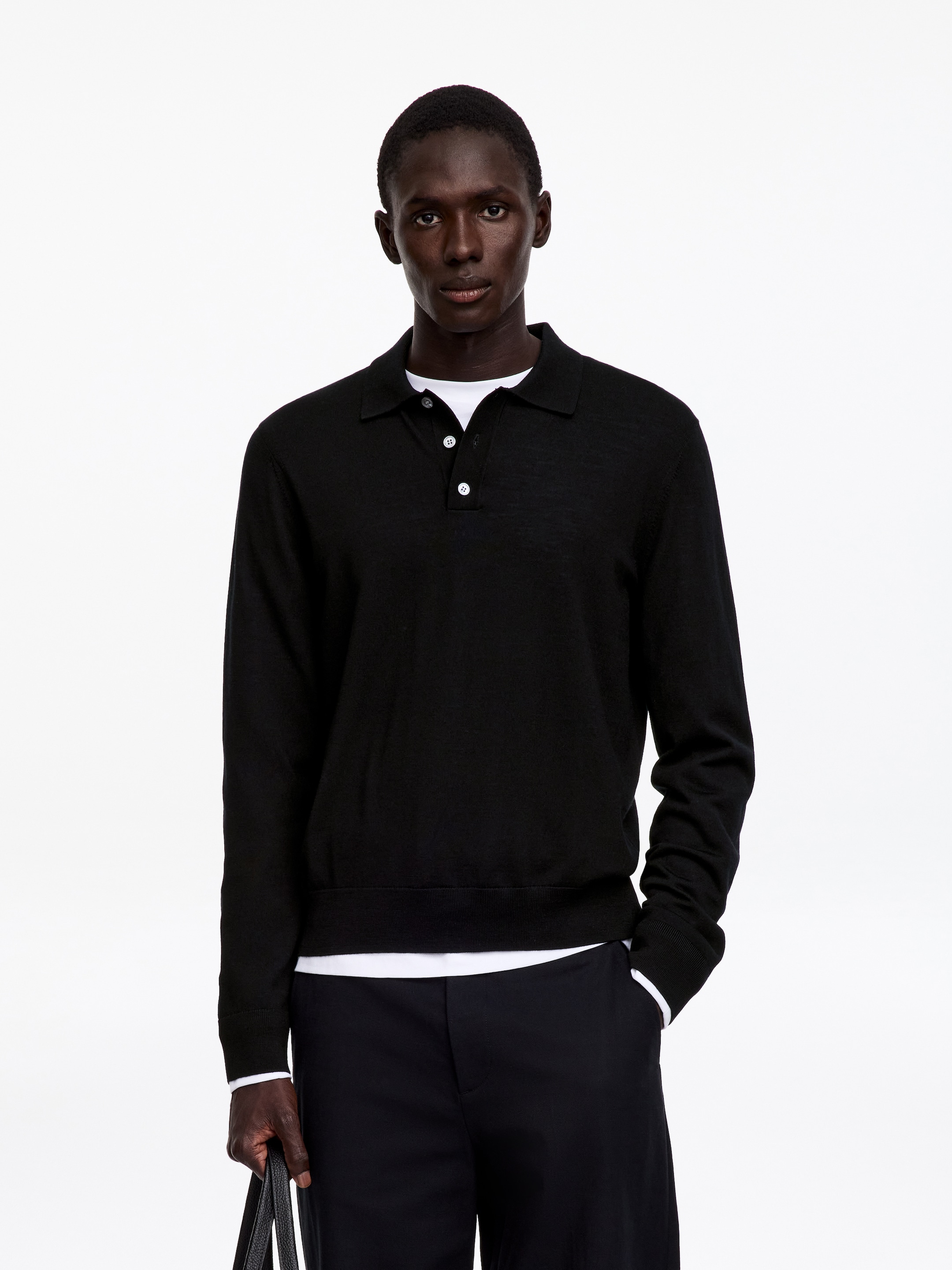 Merino Polo Jumper-Black-20475
