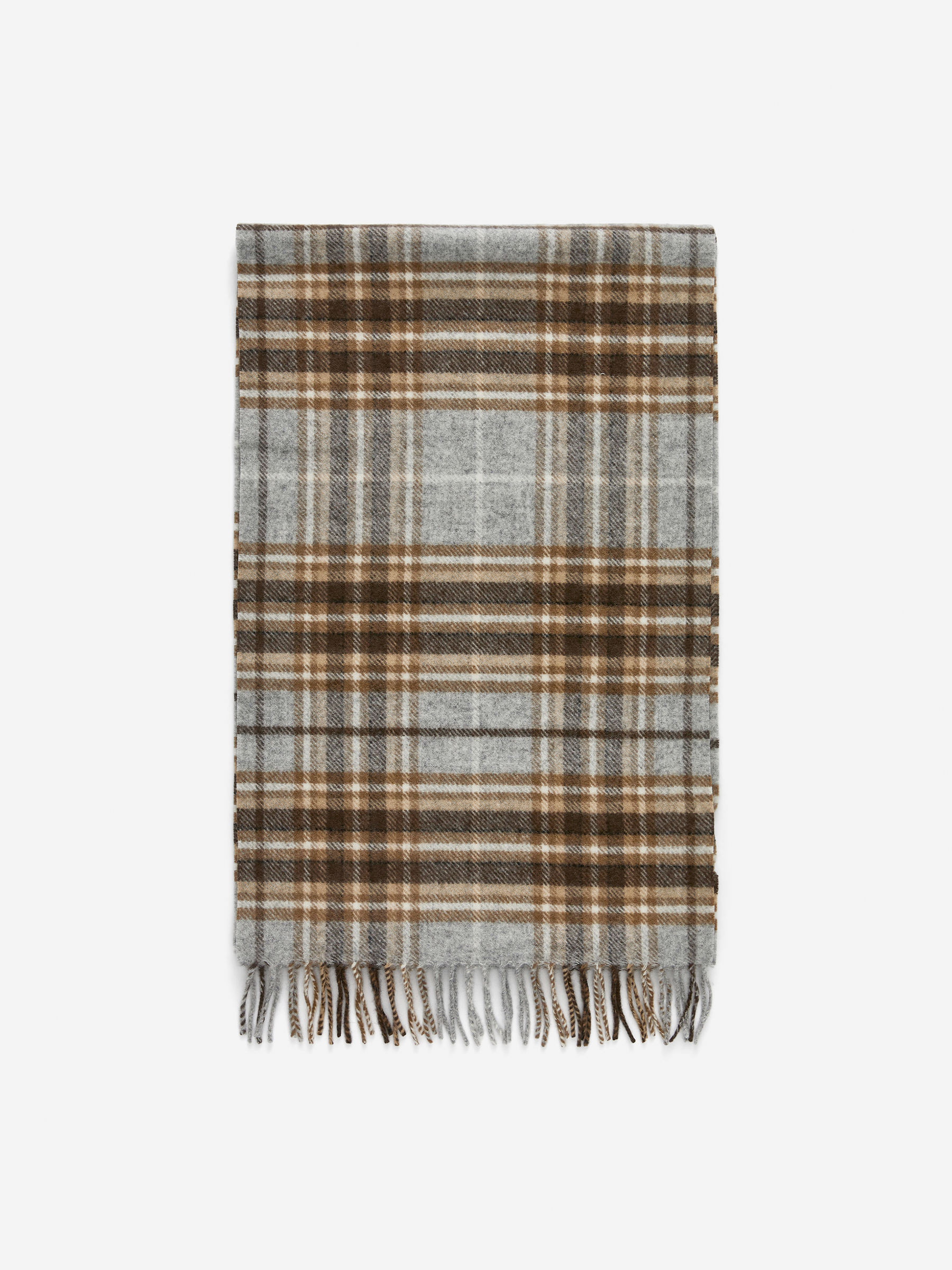 Checkered Wool Scarf-#A49B8B-16550